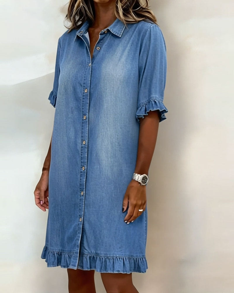 Van Delft™ | Comfortable Denim Dress with Flattering Ruching