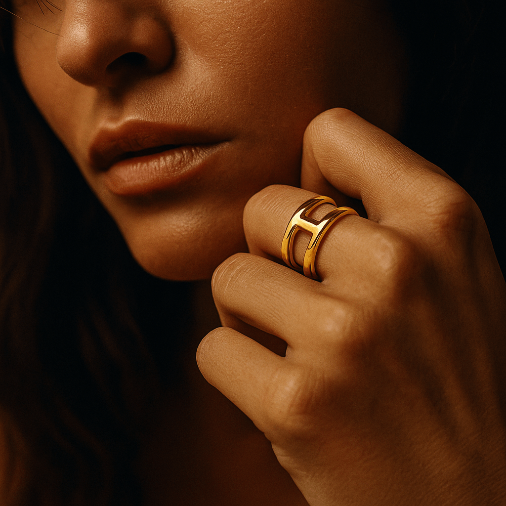 Elena Ring – Gold-Plated Architectural Design