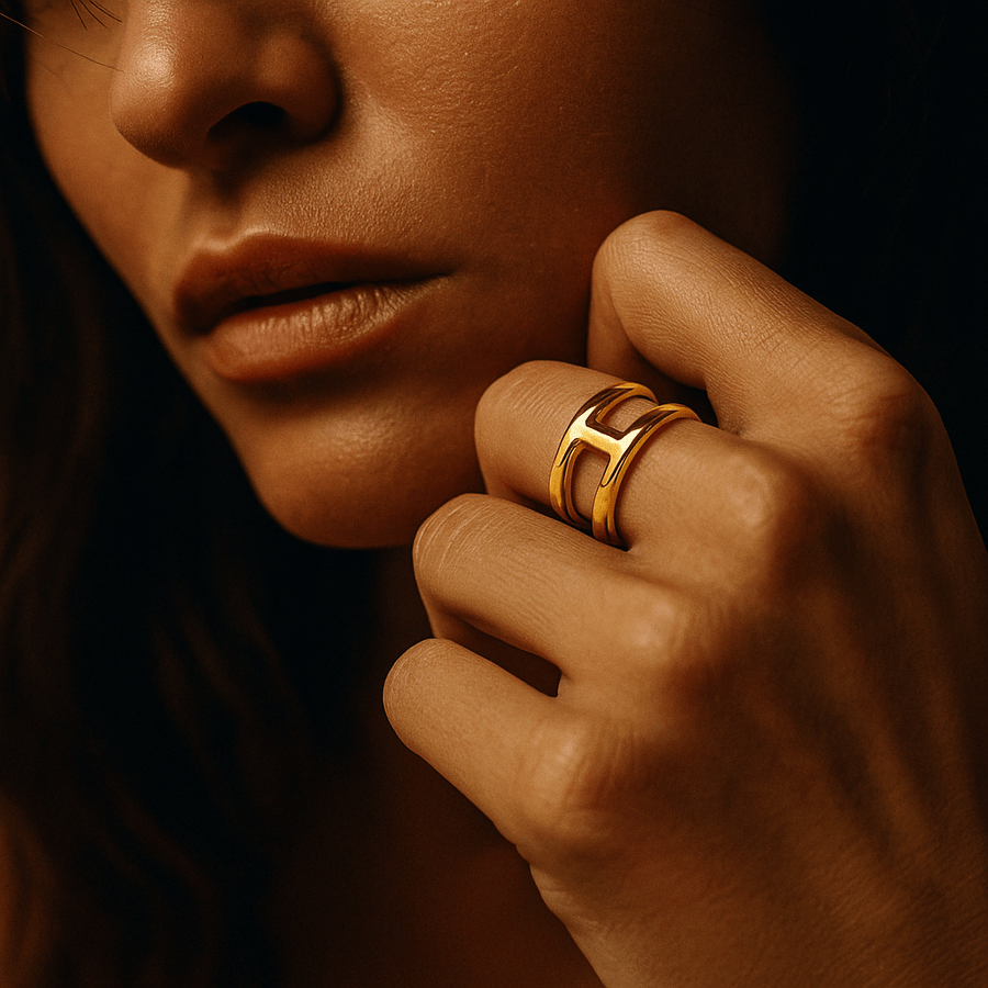 Elena Ring – Gold-Plated Architectural Design