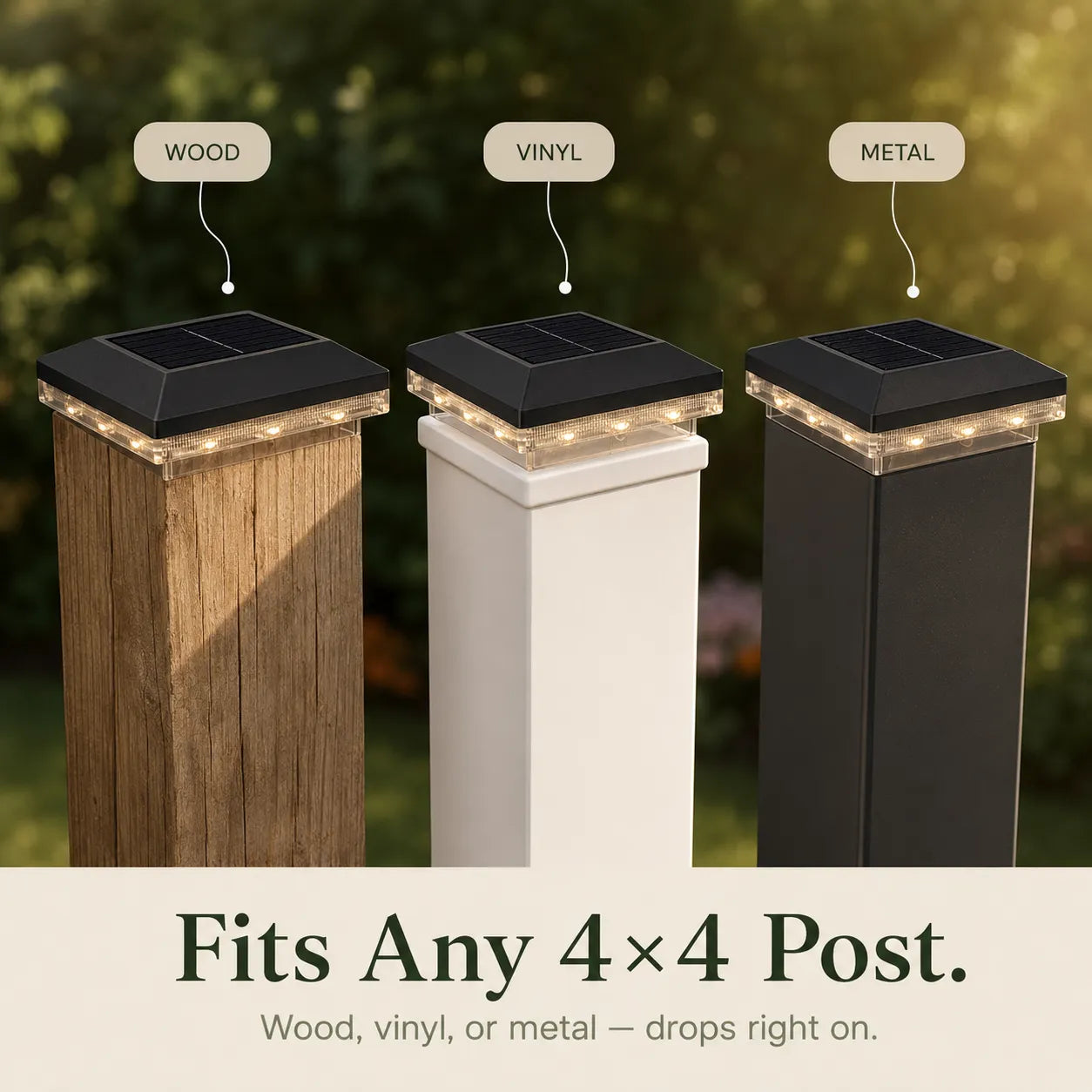 Glowmere – Solar Post Cap Lights Warm White Outdoor (2-Pack)