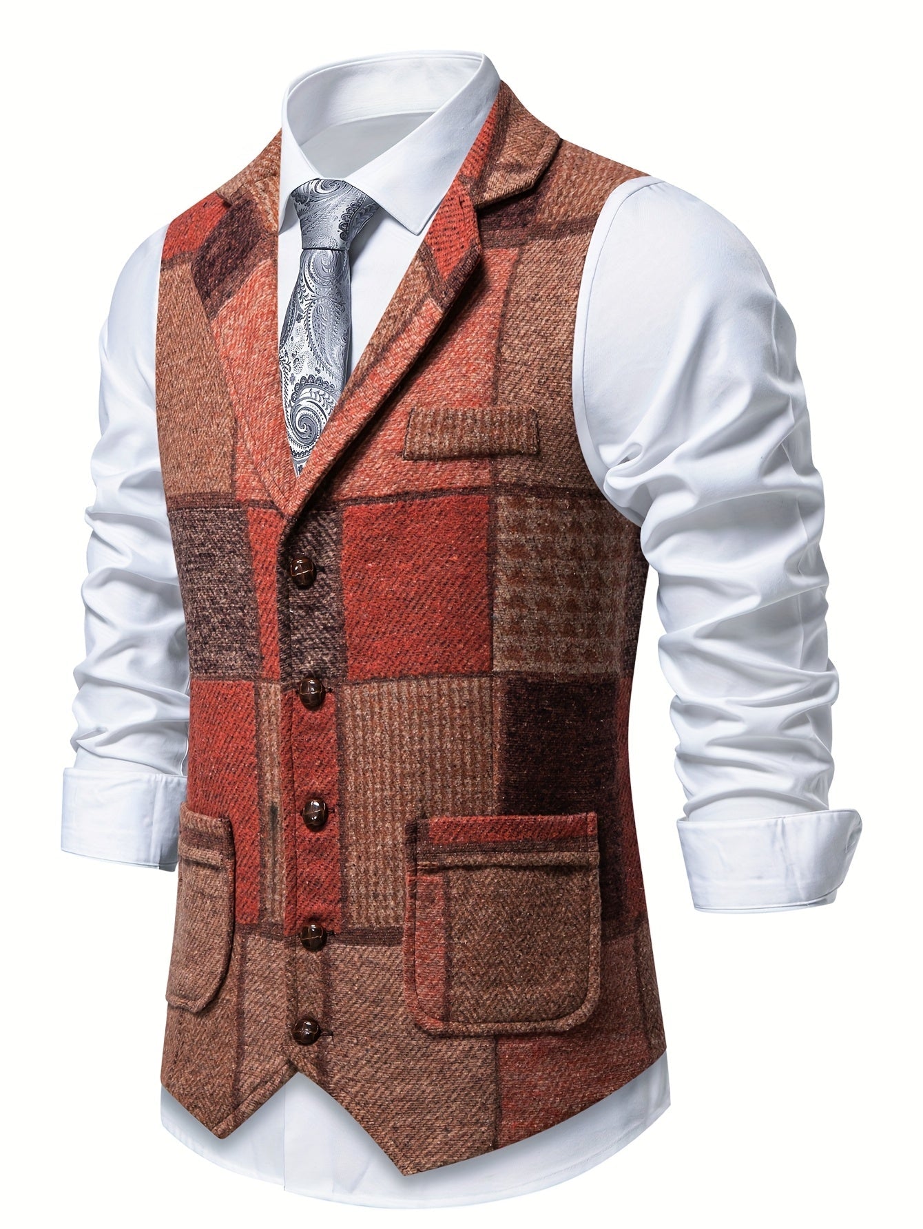 Leo™ | Patchwork Tweed Waistcoat with Herringbone Pattern