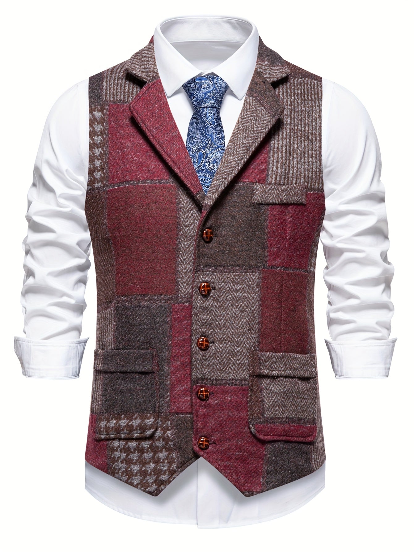 Leo™ | Patchwork Tweed Waistcoat with Herringbone Pattern