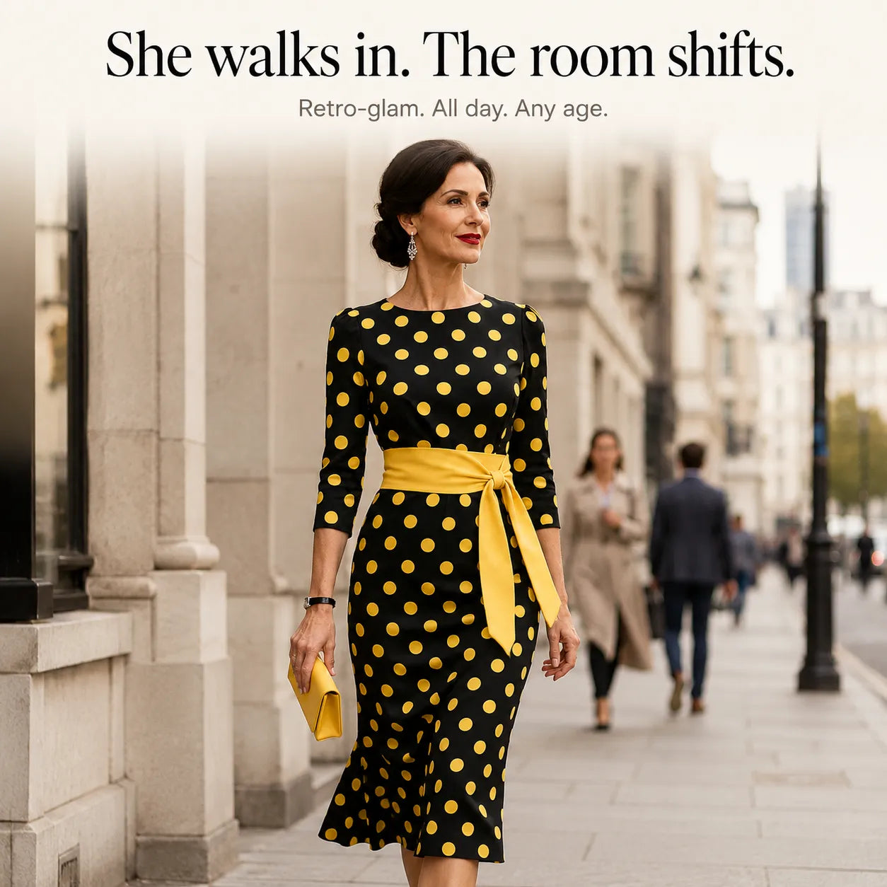 Belora – Retro Polka Dot Midi Dress with Belted Waist