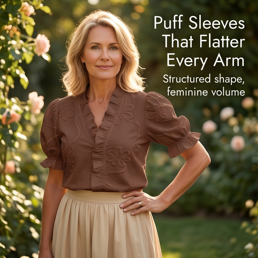 Belvera – Women's Romantic Ruffled V-Neck Blouse with Puff Sleeves