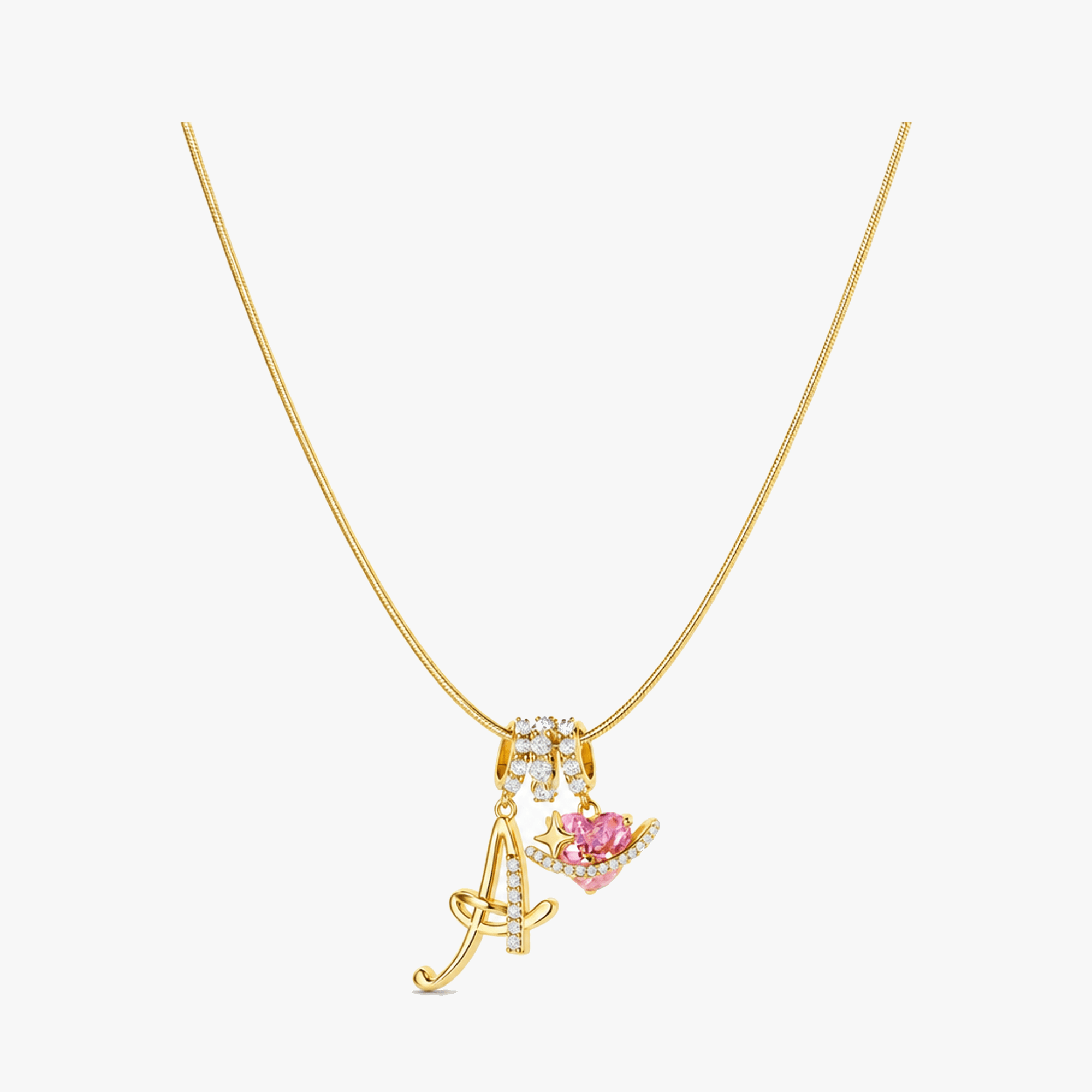 LUMARA – 3-Layer Initial Necklace with Pink Heart Zircon