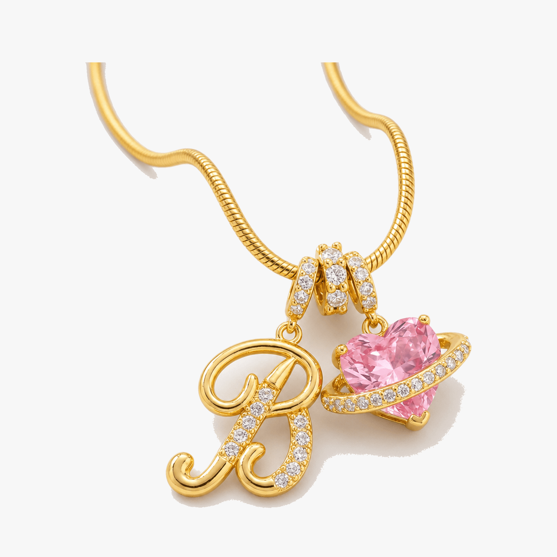 LUMARA – 3-Layer Initial Necklace with Pink Heart Zircon