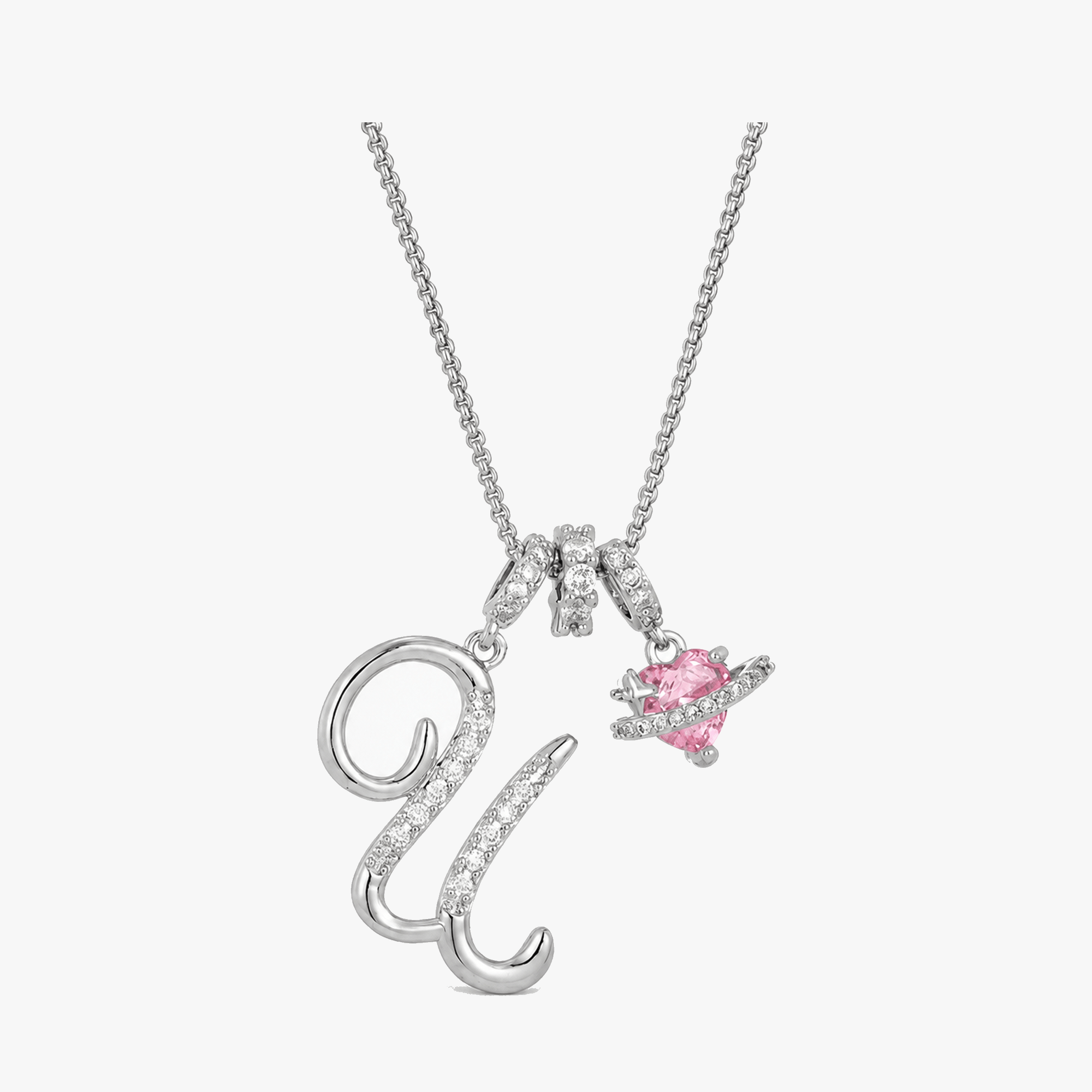 LUMARA – 3-Layer Initial Necklace with Pink Heart Zircon