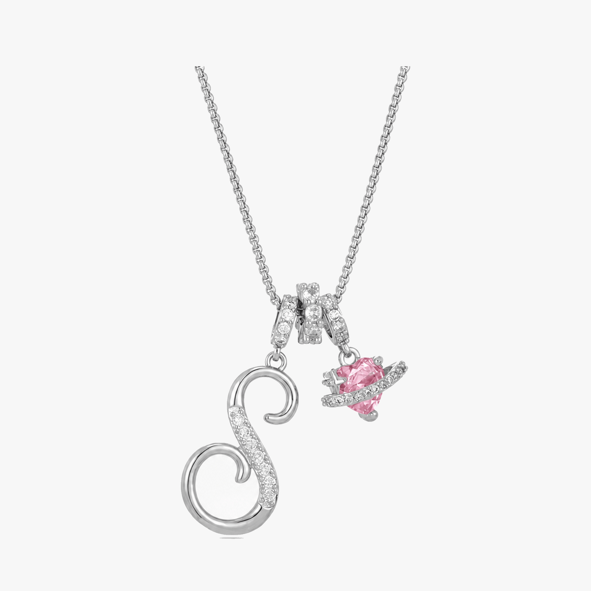 LUMARA – 3-Layer Initial Necklace with Pink Heart Zircon