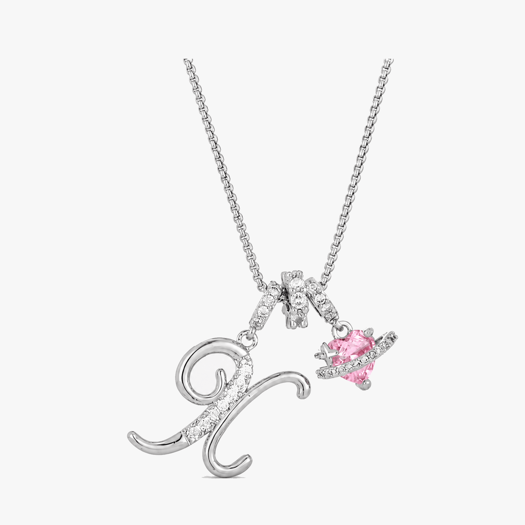 LUMARA – 3-Layer Initial Necklace with Pink Heart Zircon