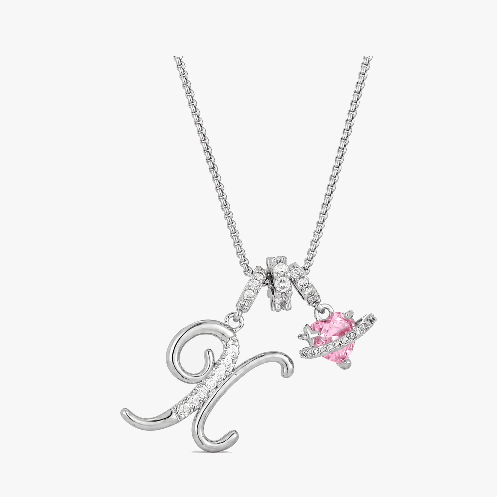 LUMARA – 3-Layer Initial Necklace with Pink Heart Zircon
