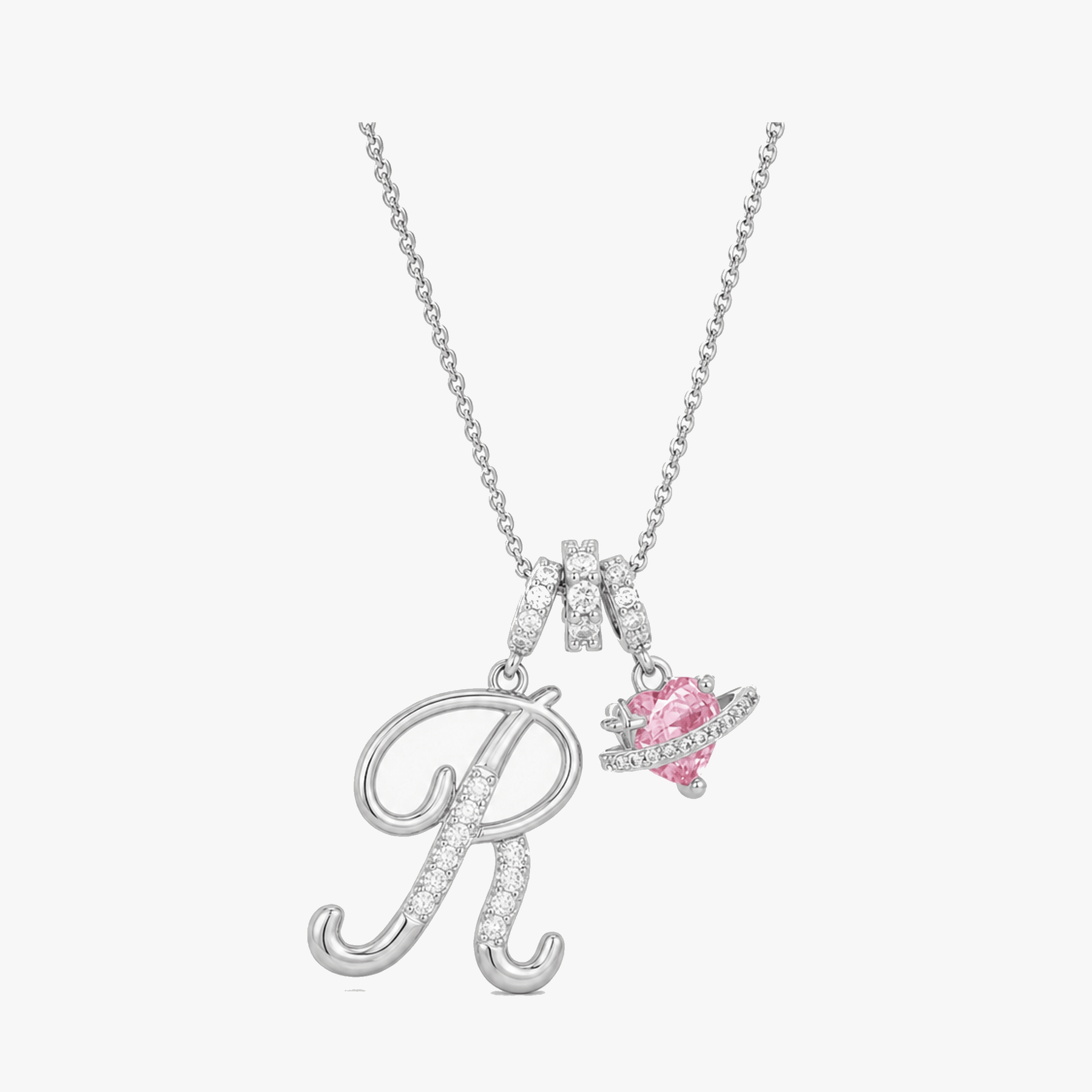 LUMARA – 3-Layer Initial Necklace with Pink Heart Zircon