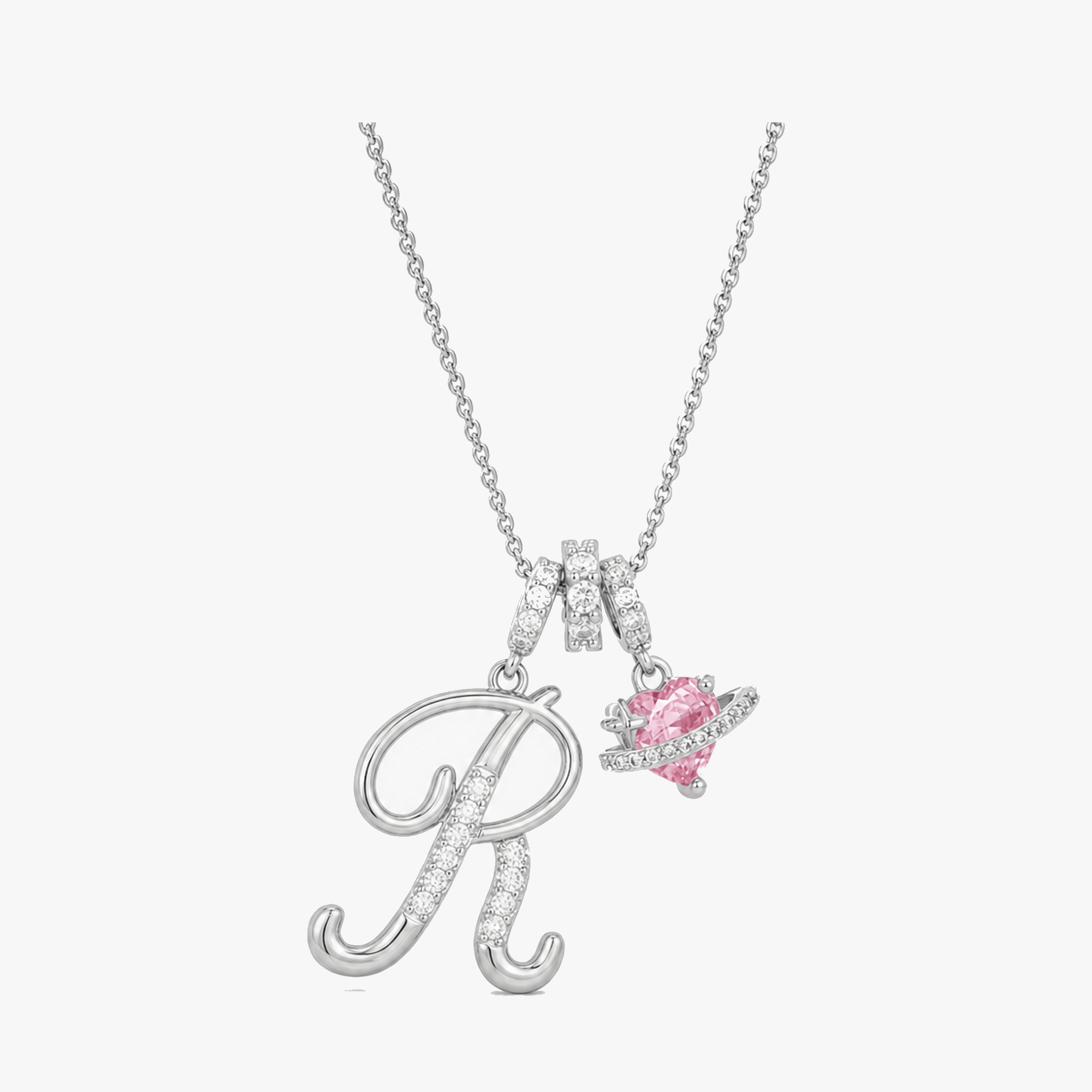 LUMARA – 3-Layer Initial Necklace with Pink Heart Zircon