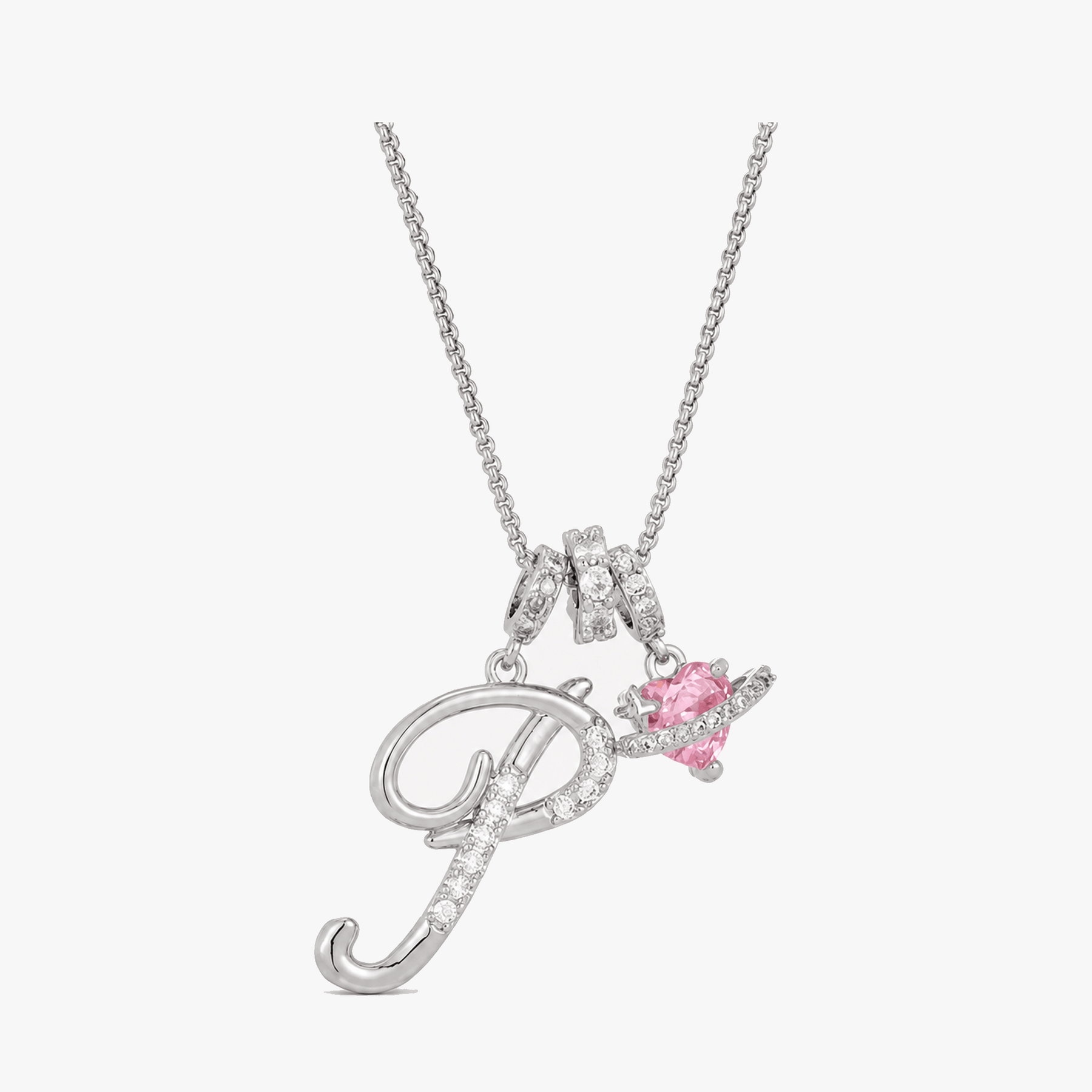LUMARA – 3-Layer Initial Necklace with Pink Heart Zircon
