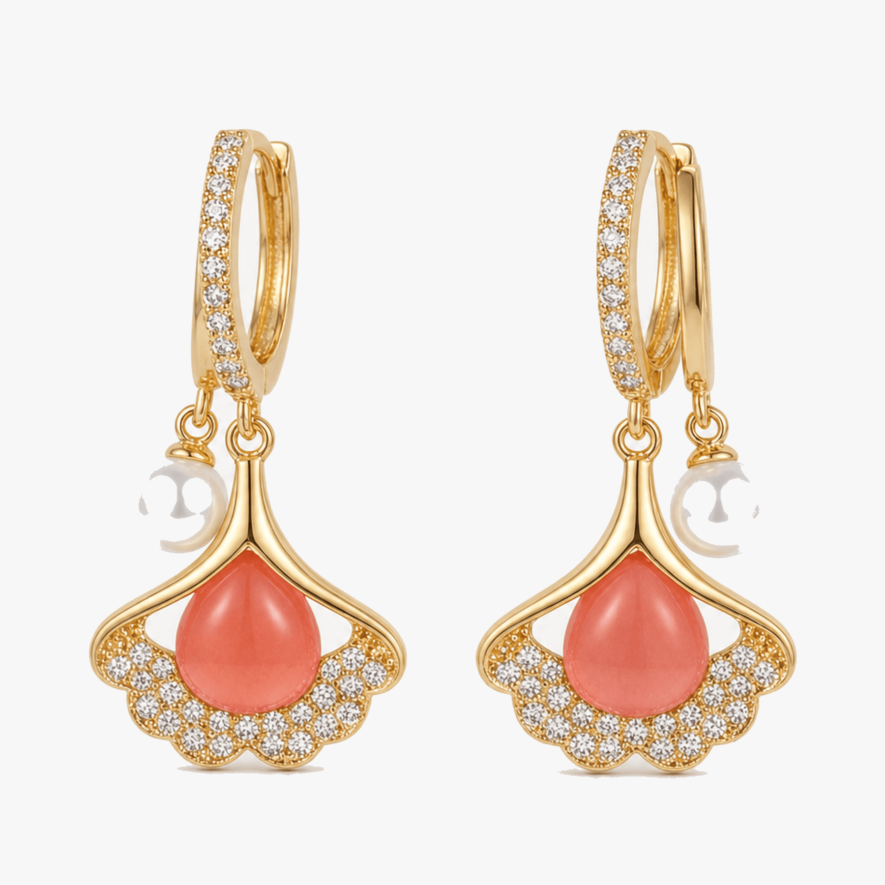 Ginara – Crystal Ginkgo Leaf Drop Earrings with Pearl