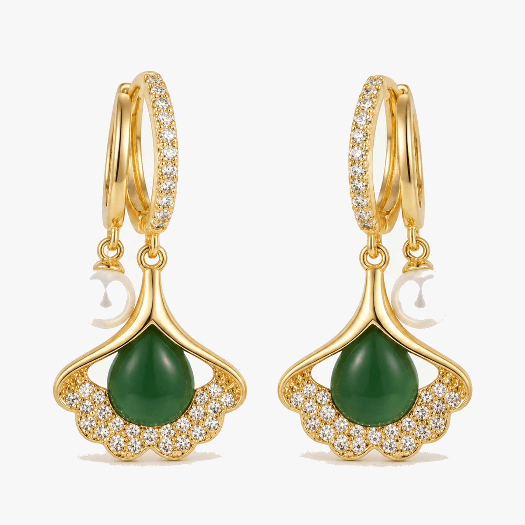 Ginara – Crystal Ginkgo Leaf Drop Earrings with Pearl