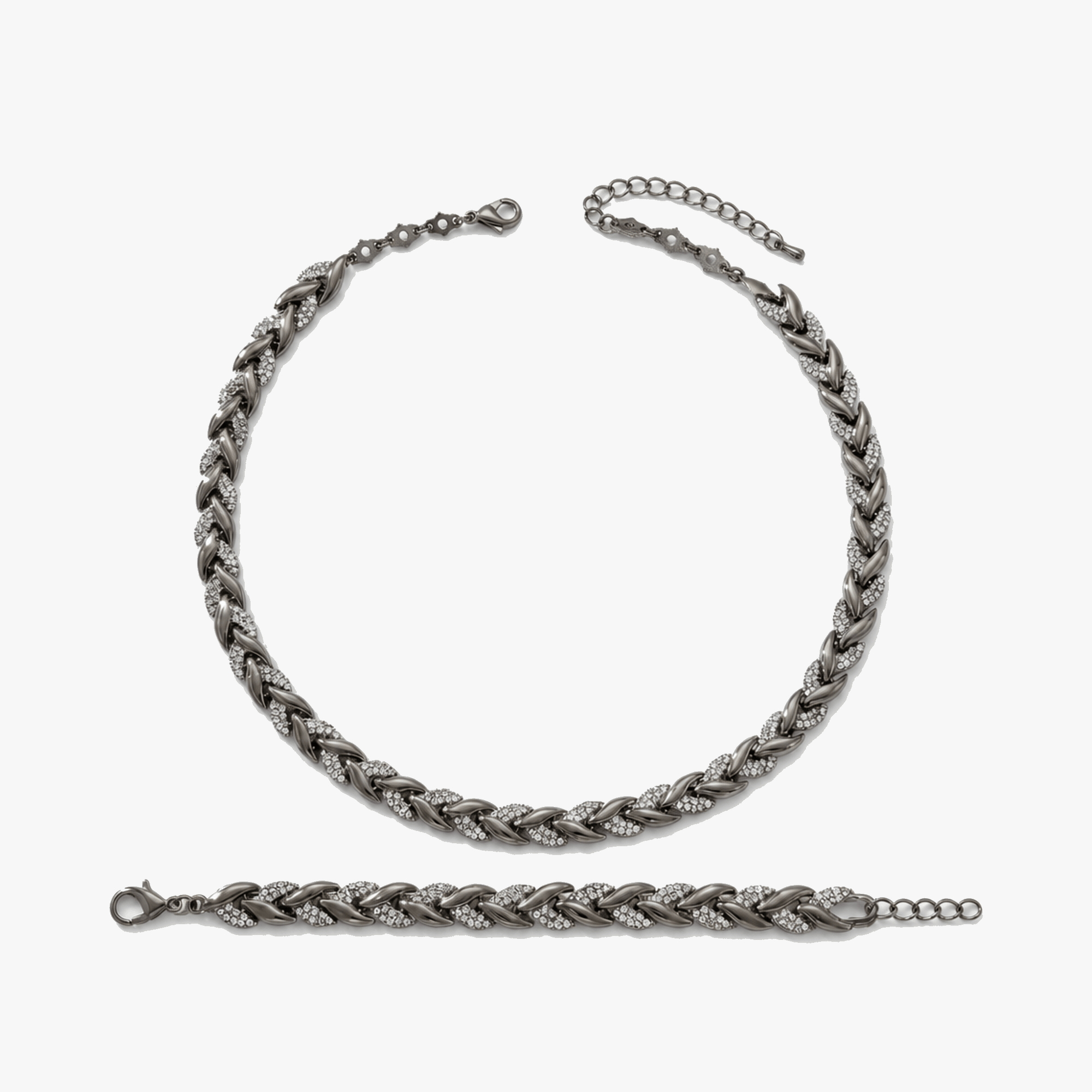 Levara - Sparkling Leaf Link Necklace and Bracelet Set