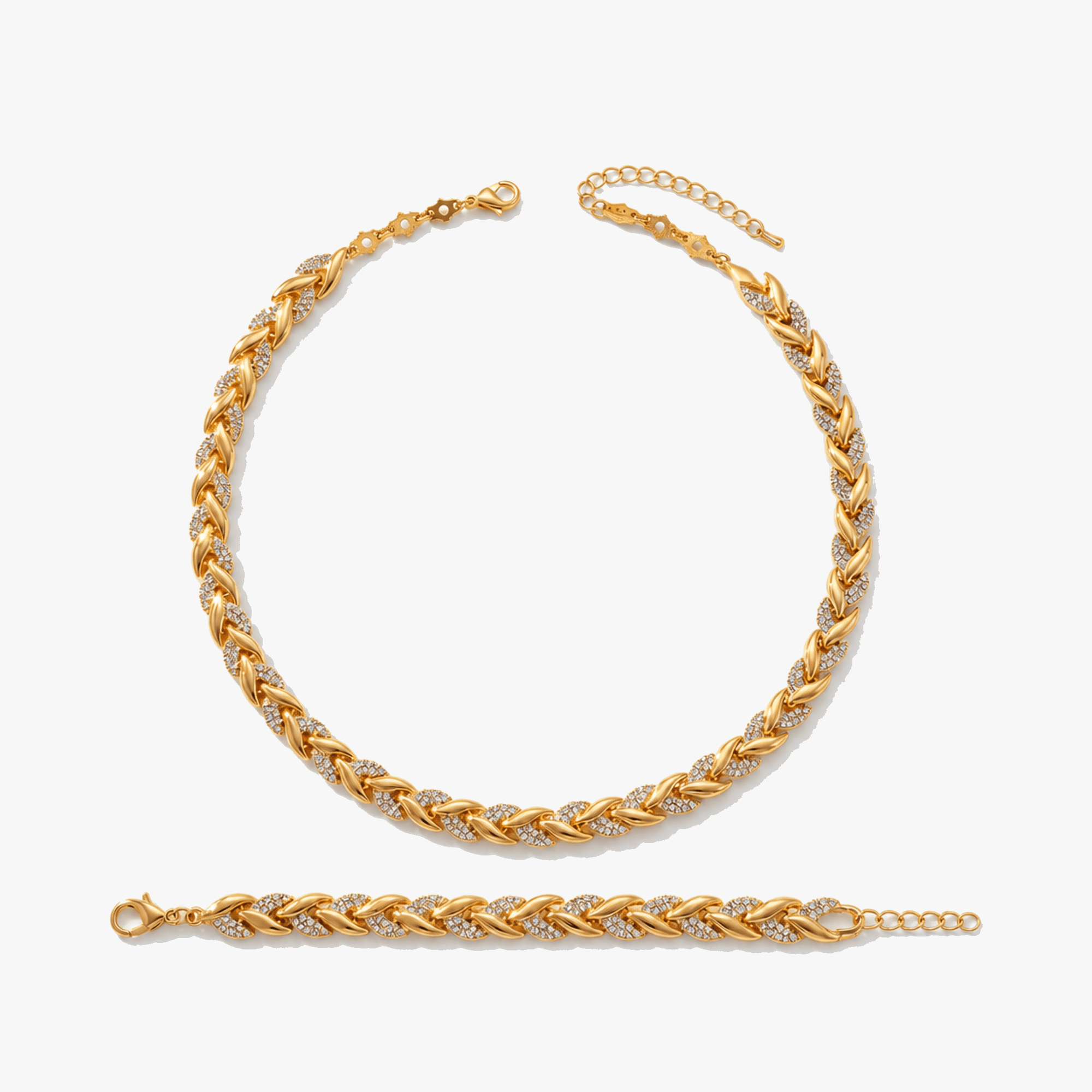Levara - Sparkling Leaf Link Necklace and Bracelet Set