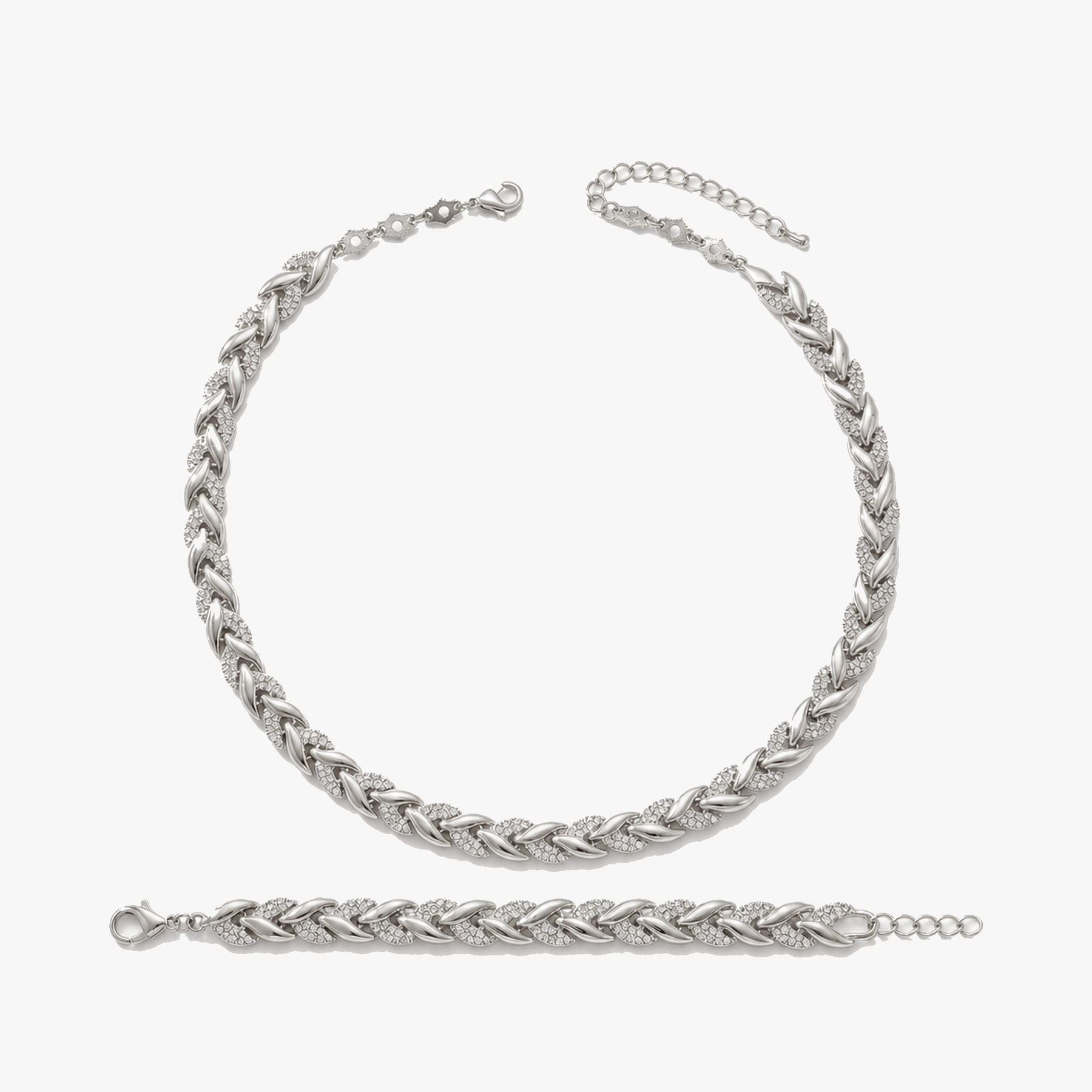 Levara - Sparkling Leaf Link Necklace and Bracelet Set