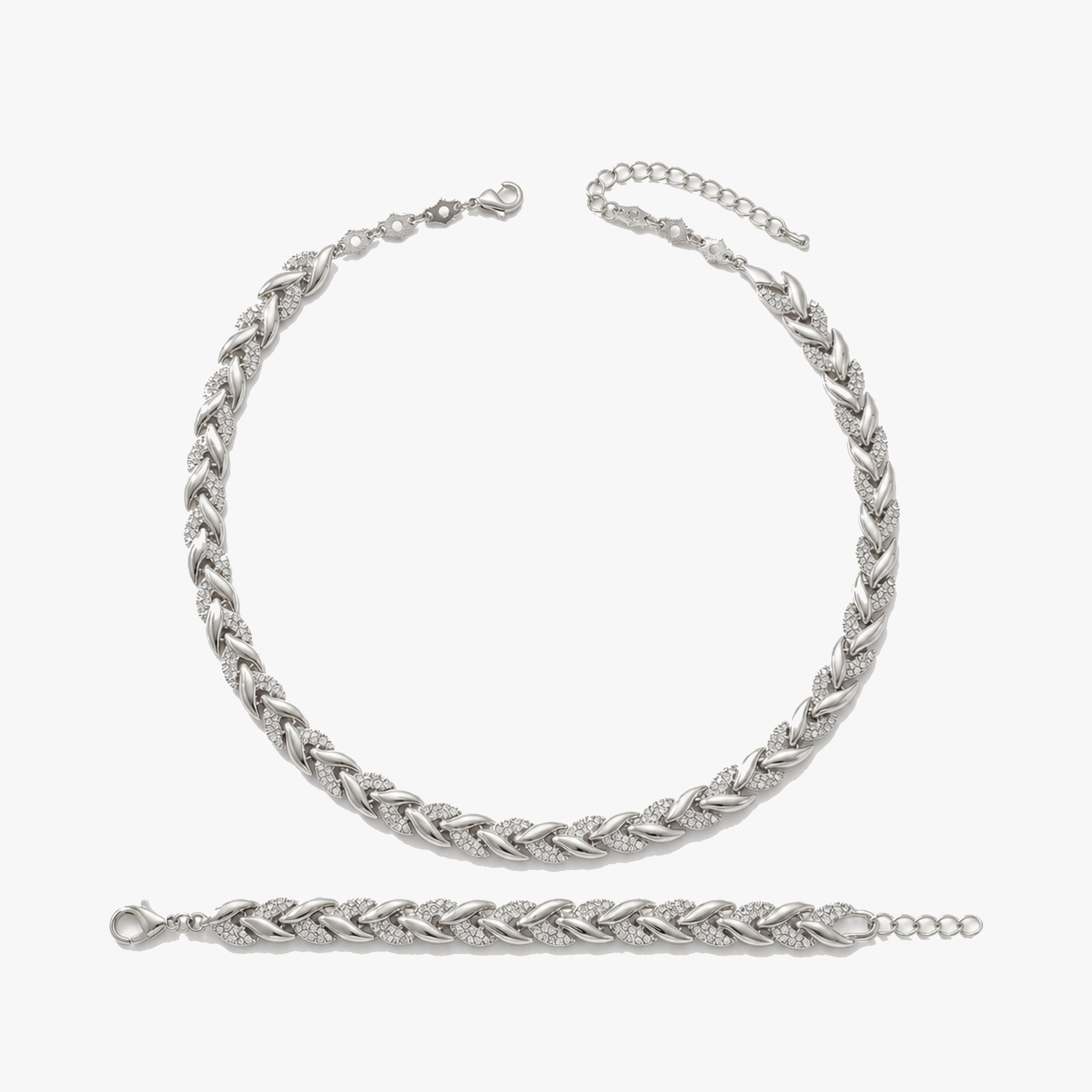 Levara - Sparkling Leaf Link Necklace and Bracelet Set