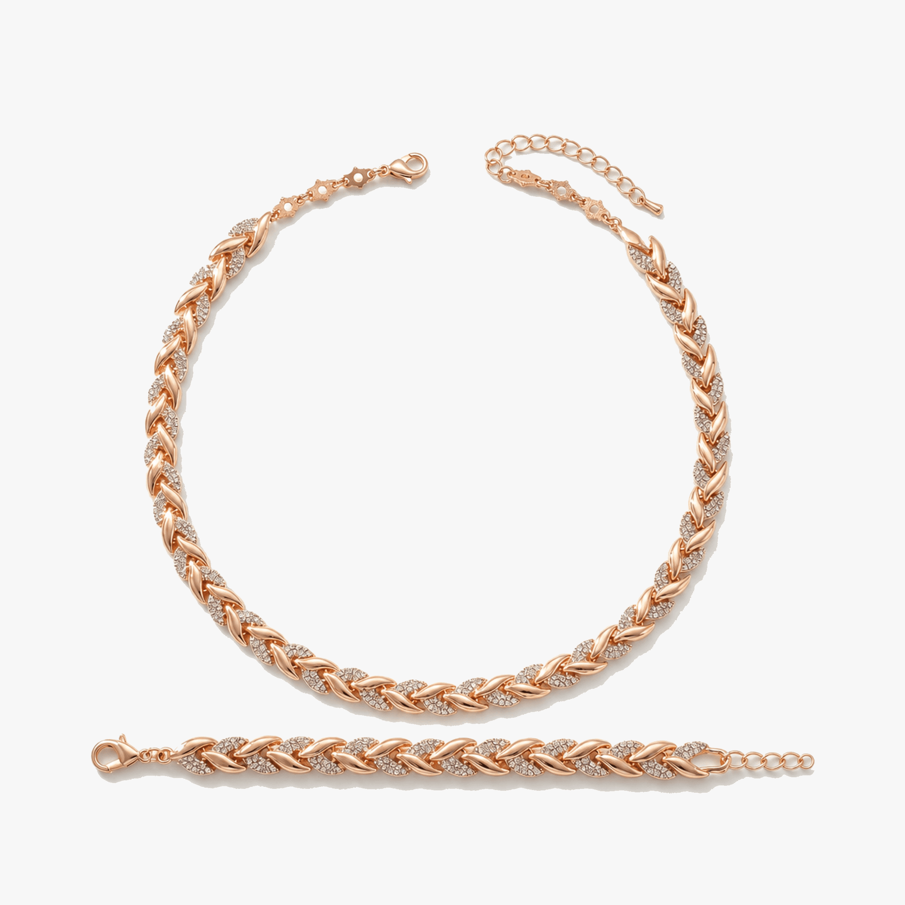 Levara - Sparkling Leaf Link Necklace and Bracelet Set