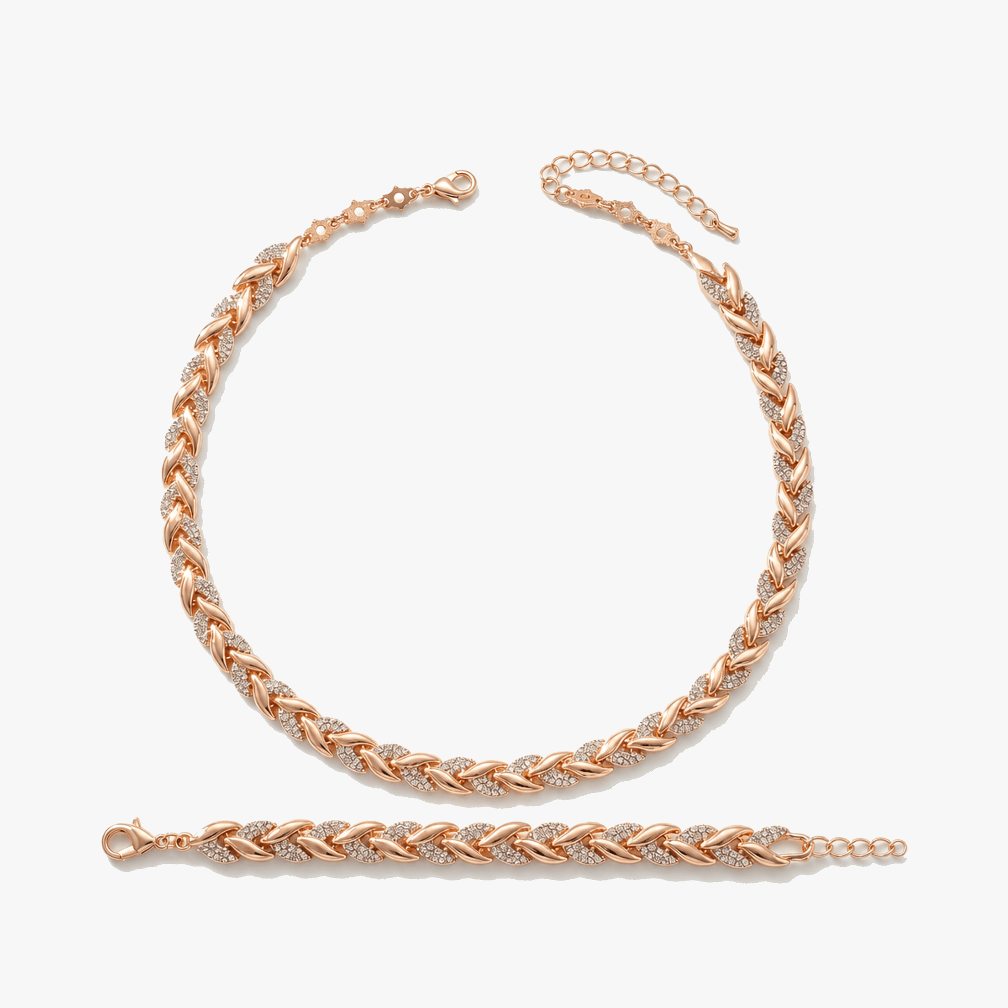 Levara - Sparkling Leaf Link Necklace and Bracelet Set