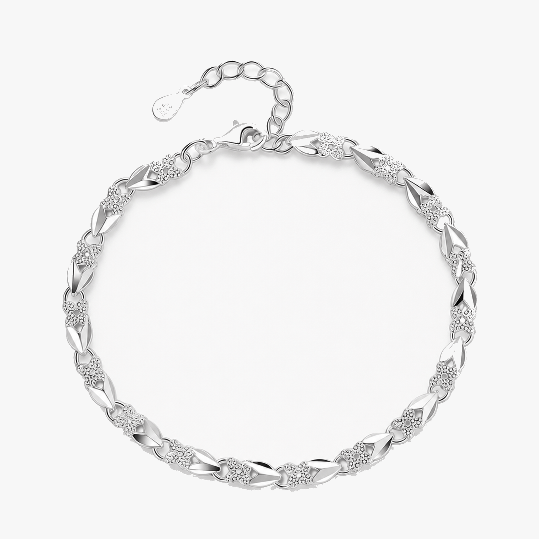 Clovara - Textured Silver Clover Chain Bracelet