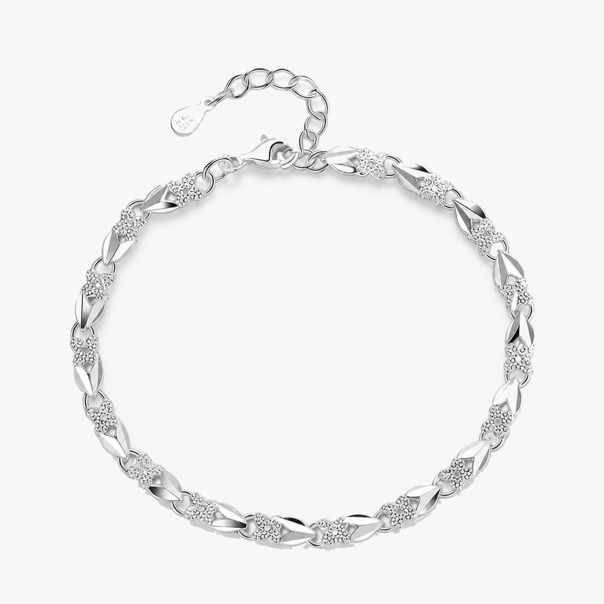 Clovara - Textured Silver Clover Chain Bracelet