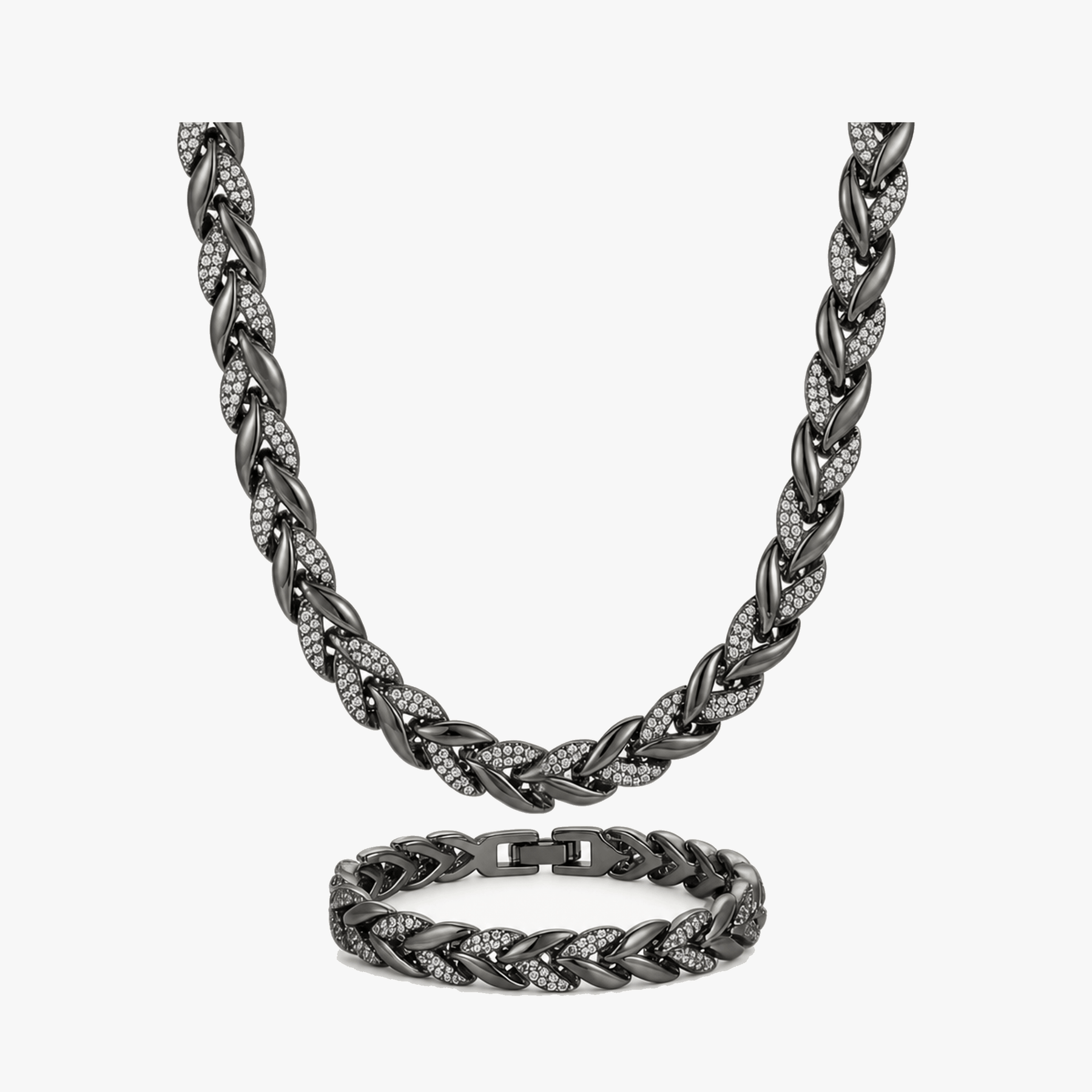Lumara – Sparkling Leaf Link Necklace and Bracelet Set