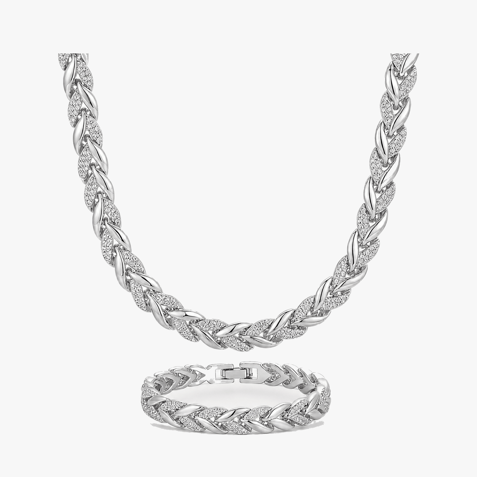 Lumara – Sparkling Leaf Link Necklace and Bracelet Set