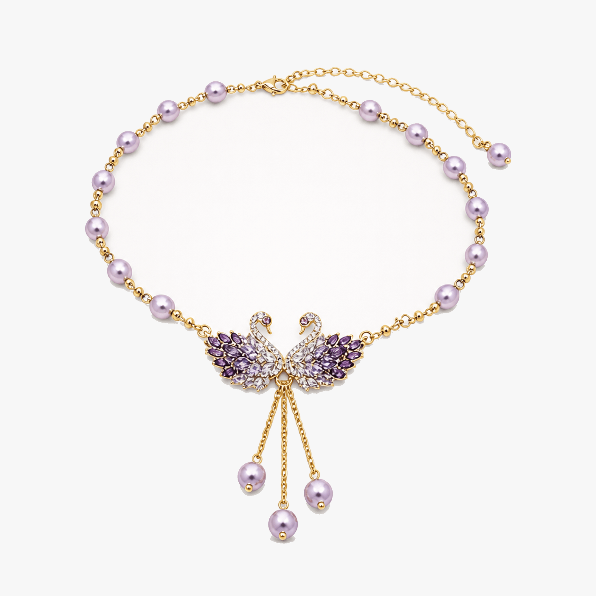Lunabelle – Twin-Swan Pearl Tassel Necklace