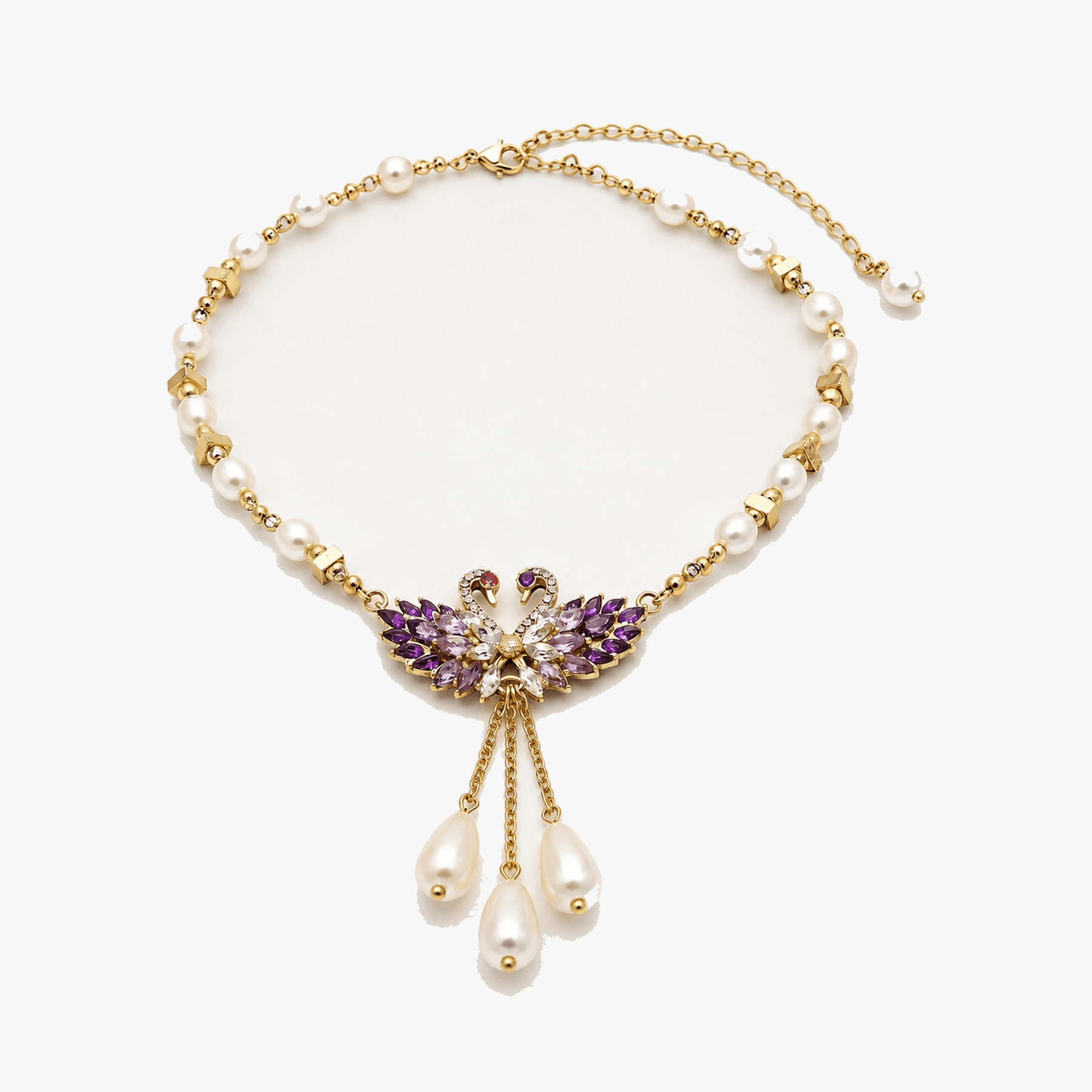Lunabelle – Twin-Swan Pearl Tassel Necklace