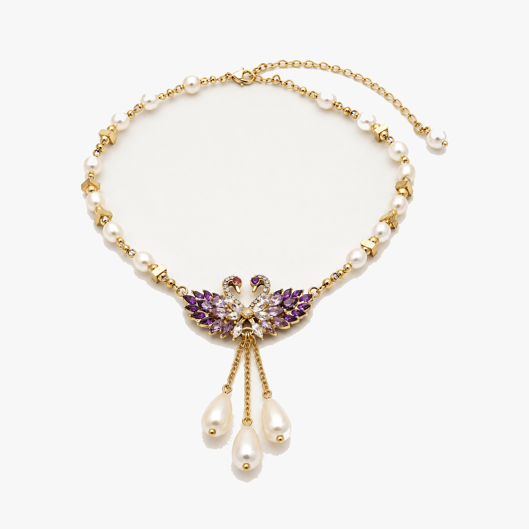 Lunabelle – Twin-Swan Pearl Tassel Necklace