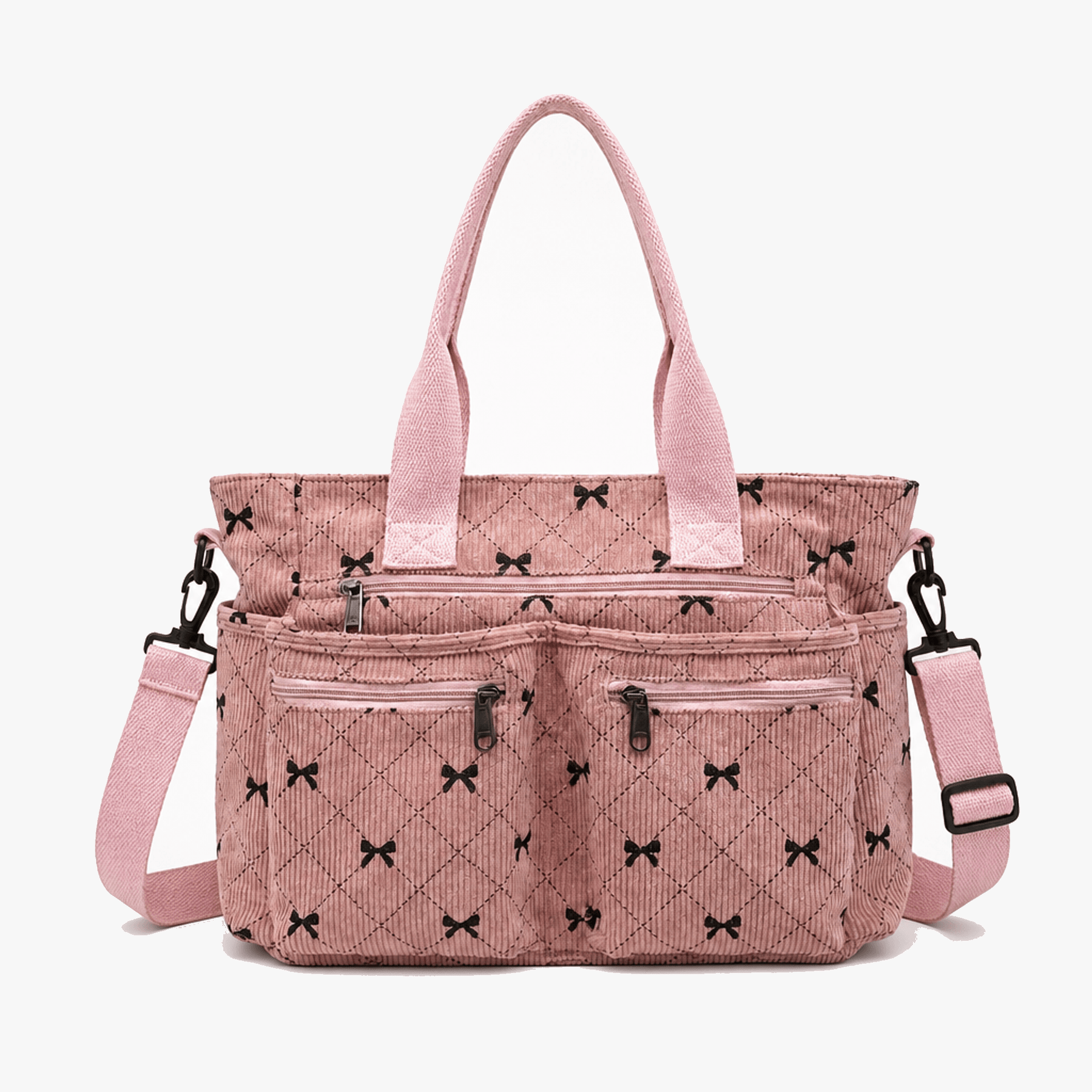 Bowette – Corduroy Bow-Print Tote with Laptop Pocket