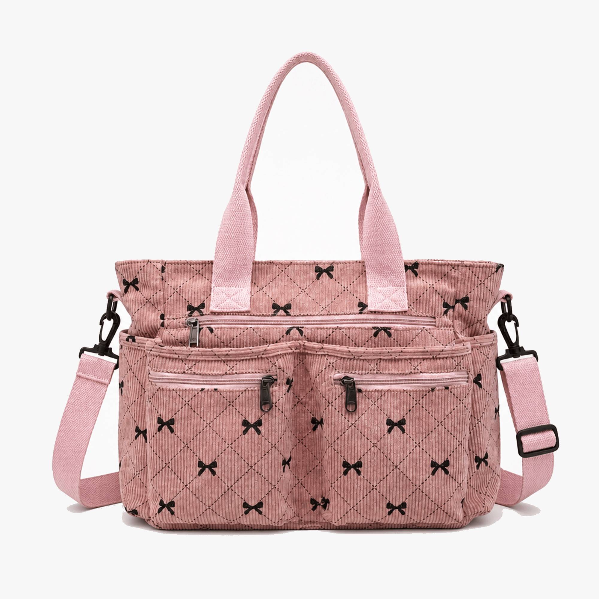 Bowette – Corduroy Bow-Print Tote with Laptop Pocket