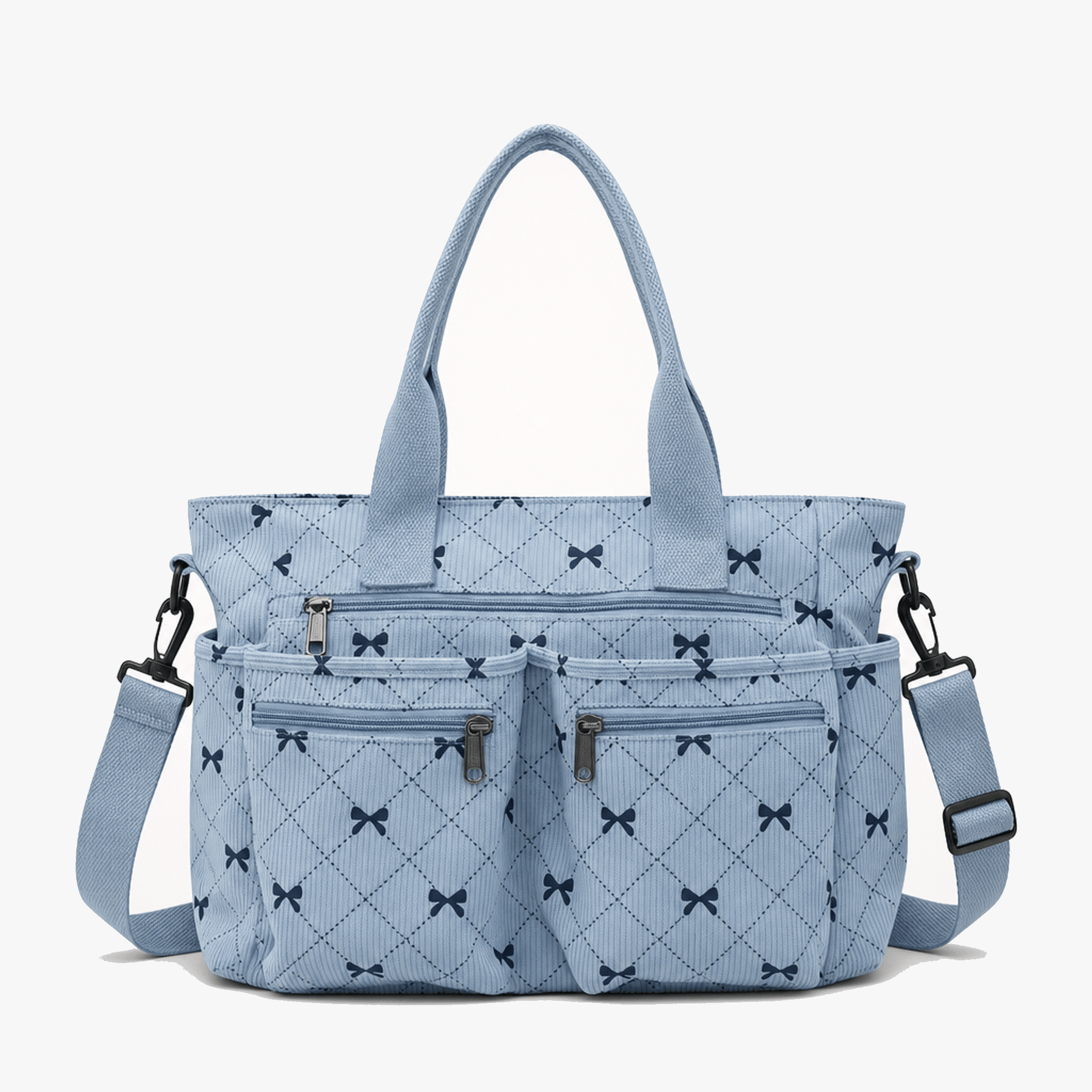 Bowette – Corduroy Bow-Print Tote with Laptop Pocket