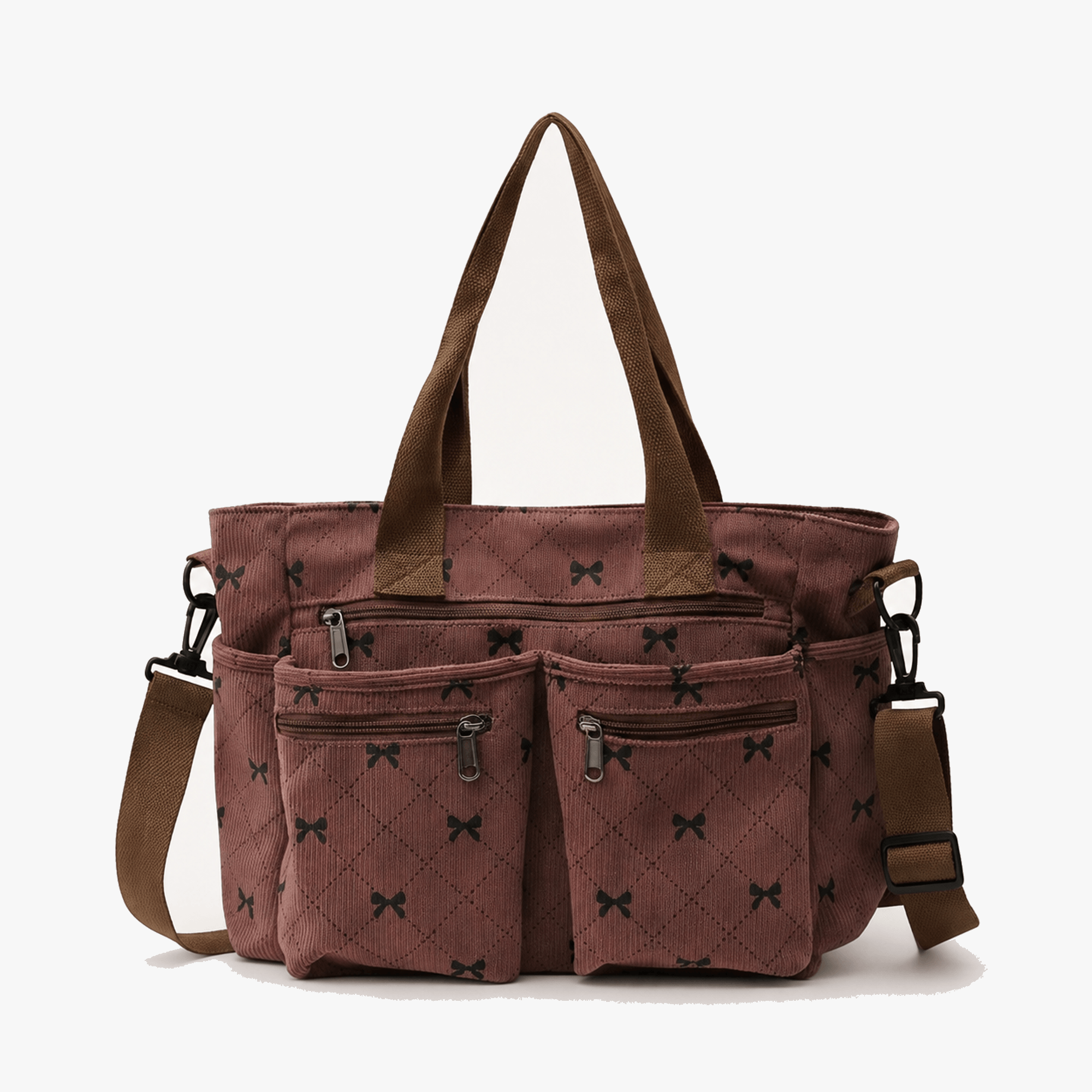 Bowette – Corduroy Bow-Print Tote with Laptop Pocket