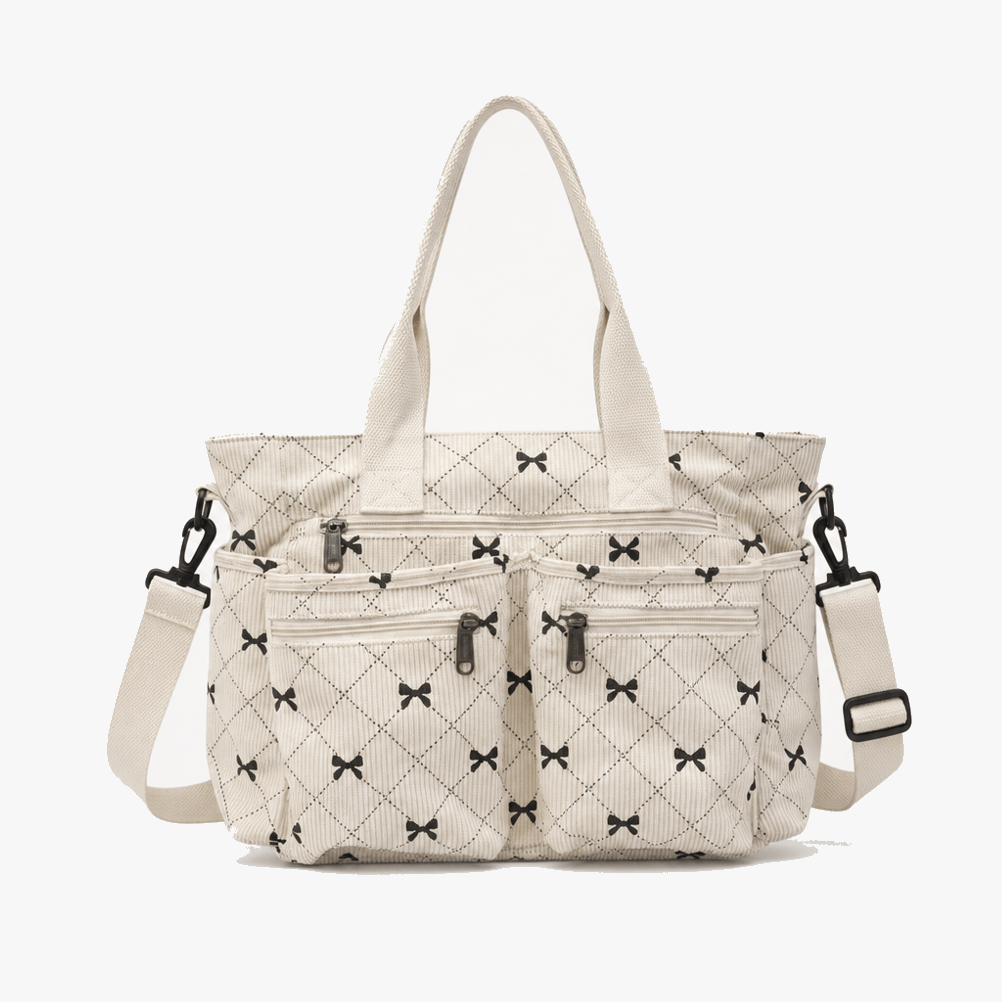 Bowette – Corduroy Bow-Print Tote with Laptop Pocket