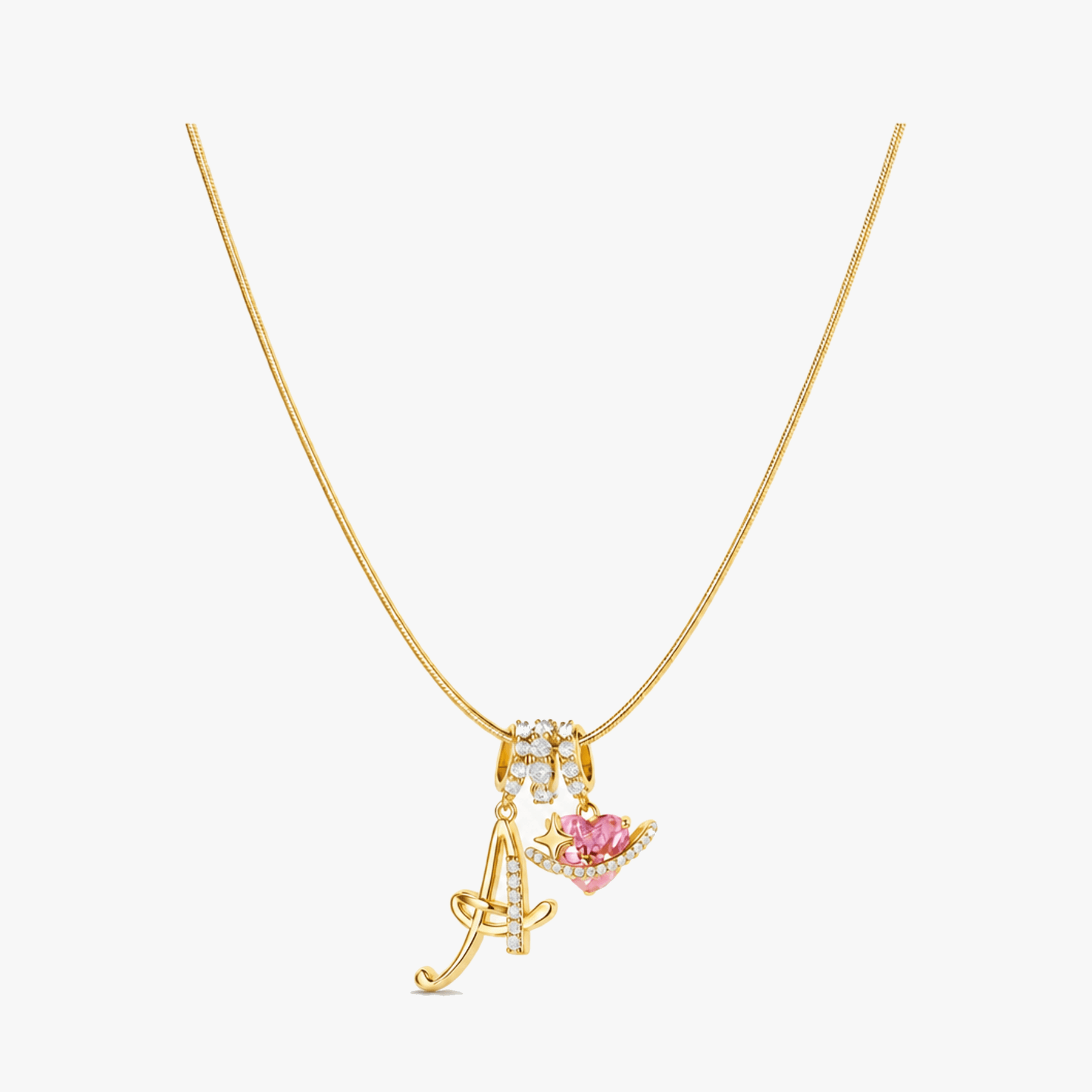 LUMARA – 3-Layer Initial Necklace with Pink Heart Zircon