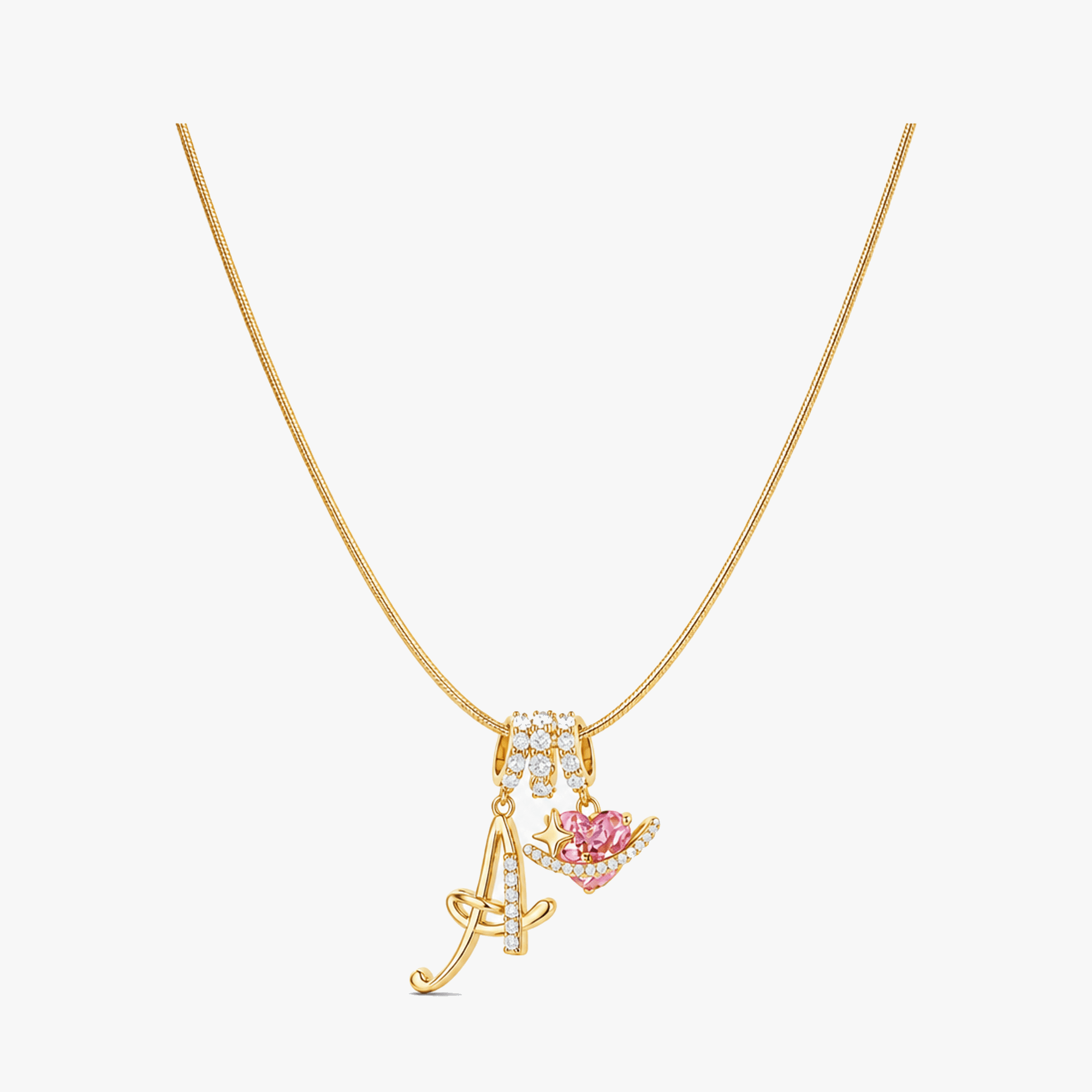 LUMARA – 3-Layer Initial Necklace with Pink Heart Zircon