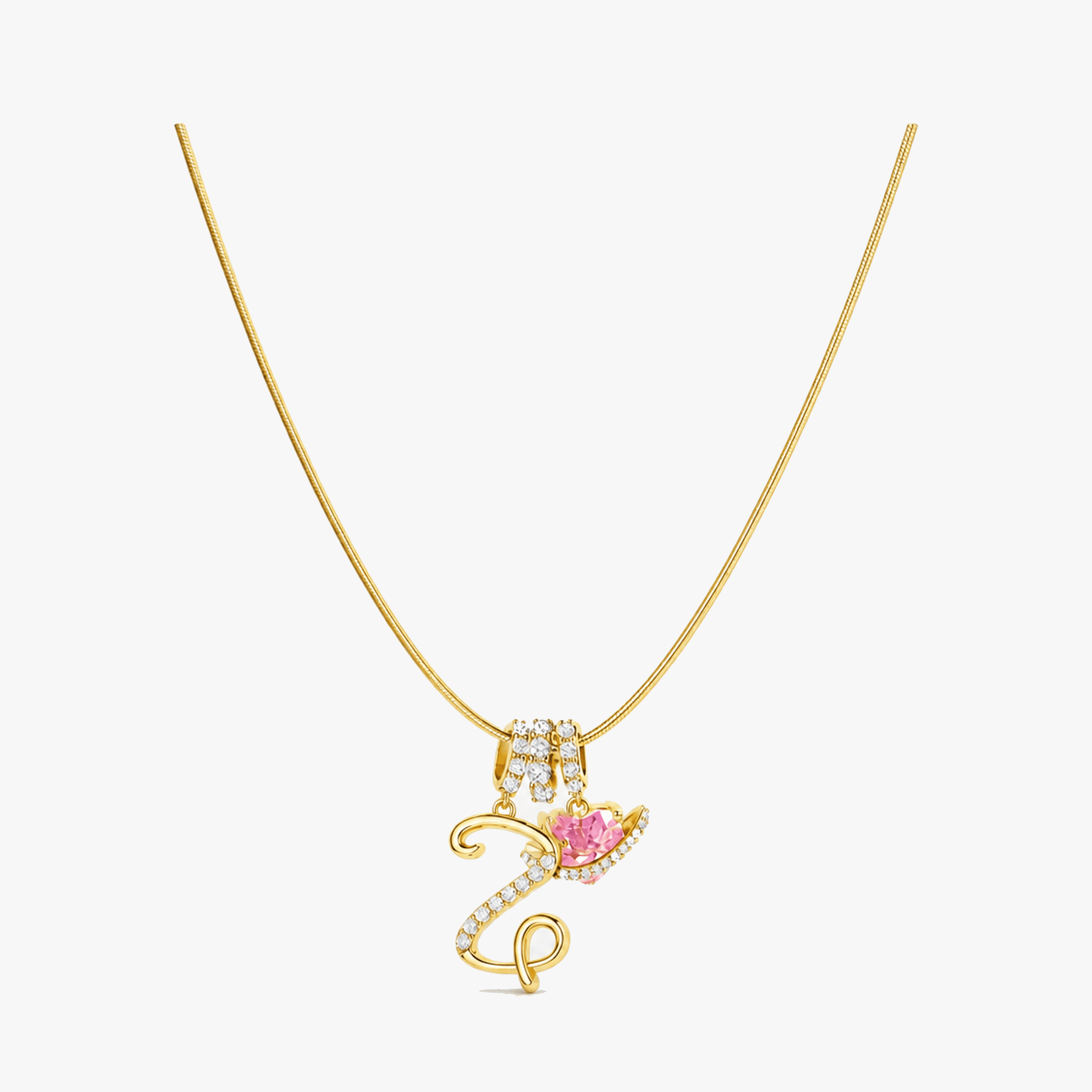 LUMARA – 3-Layer Initial Necklace with Pink Heart Zircon