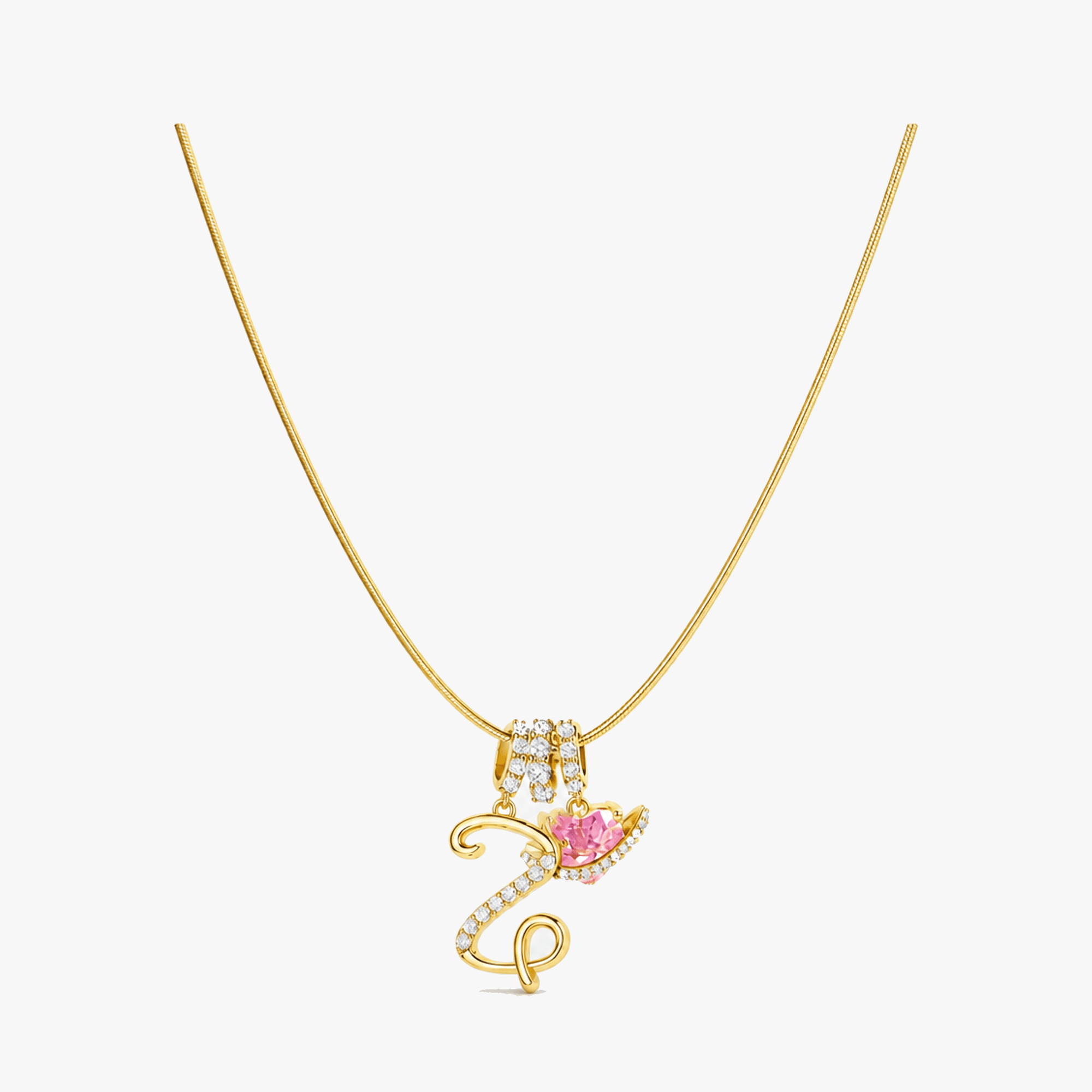 LUMARA – 3-Layer Initial Necklace with Pink Heart Zircon