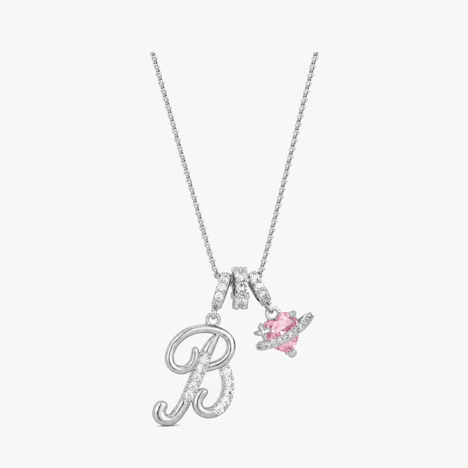 LUMARA – 3-Layer Initial Necklace with Pink Heart Zircon