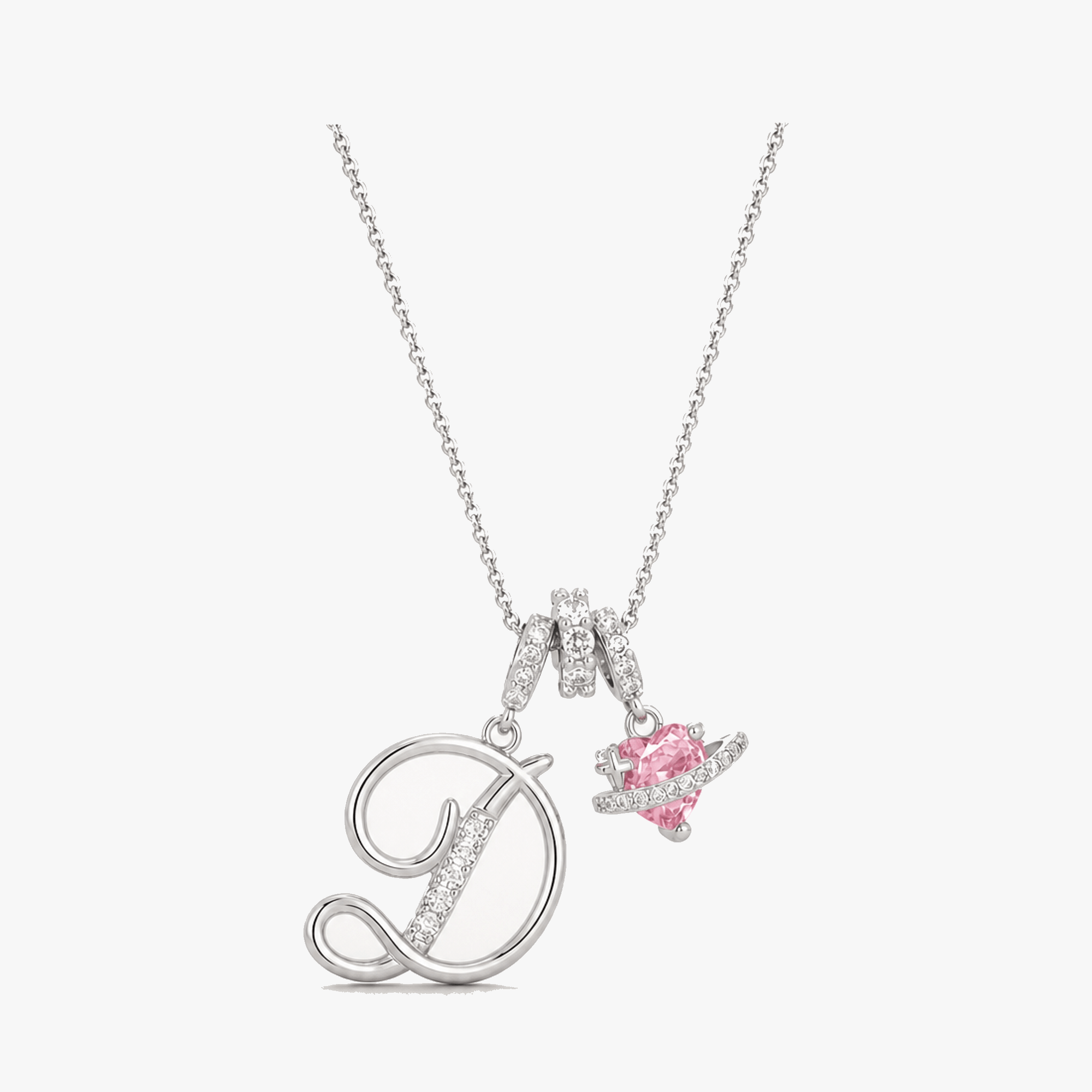 LUMARA – 3-Layer Initial Necklace with Pink Heart Zircon