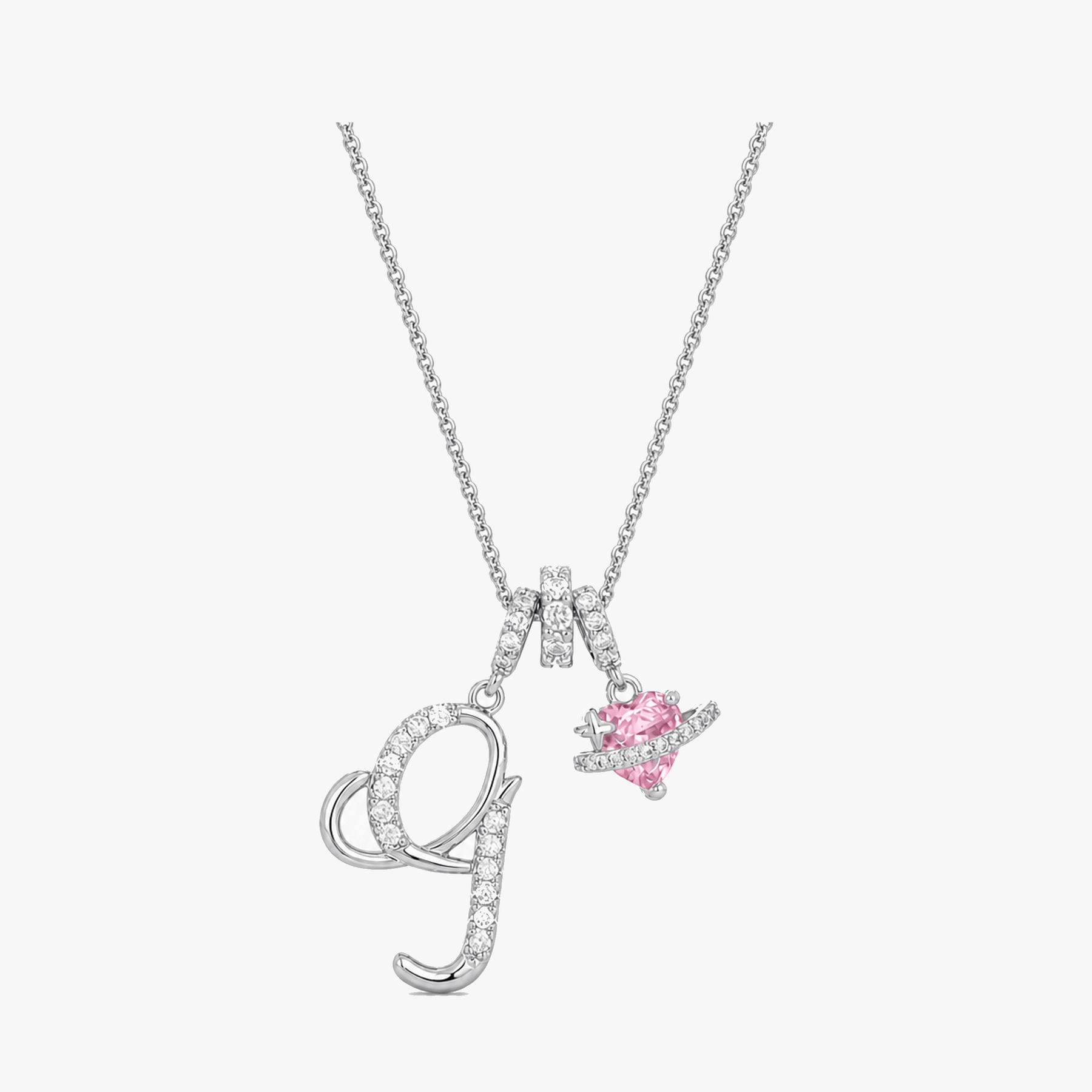 LUMARA – 3-Layer Initial Necklace with Pink Heart Zircon
