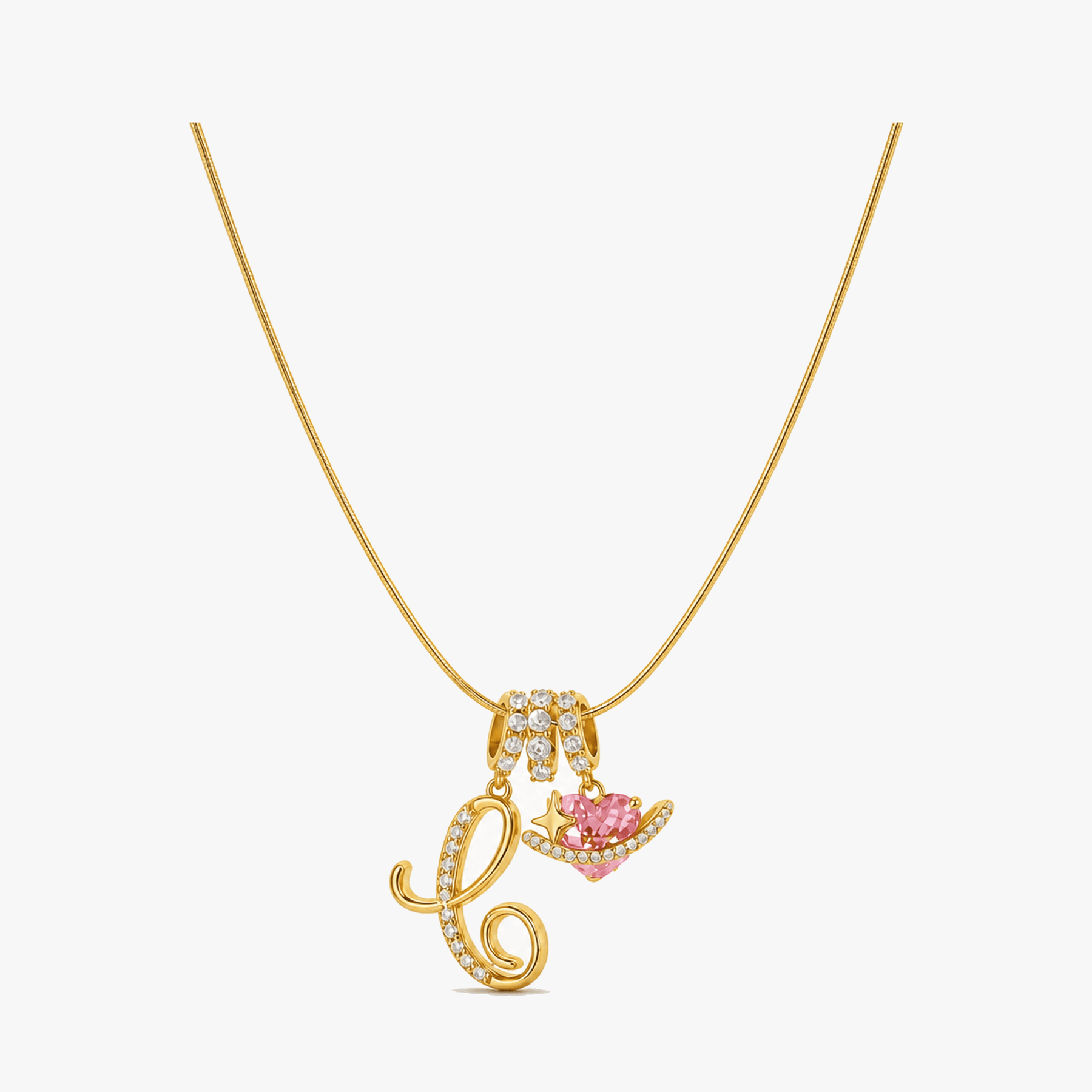 LUMARA – 3-Layer Initial Necklace with Pink Heart Zircon