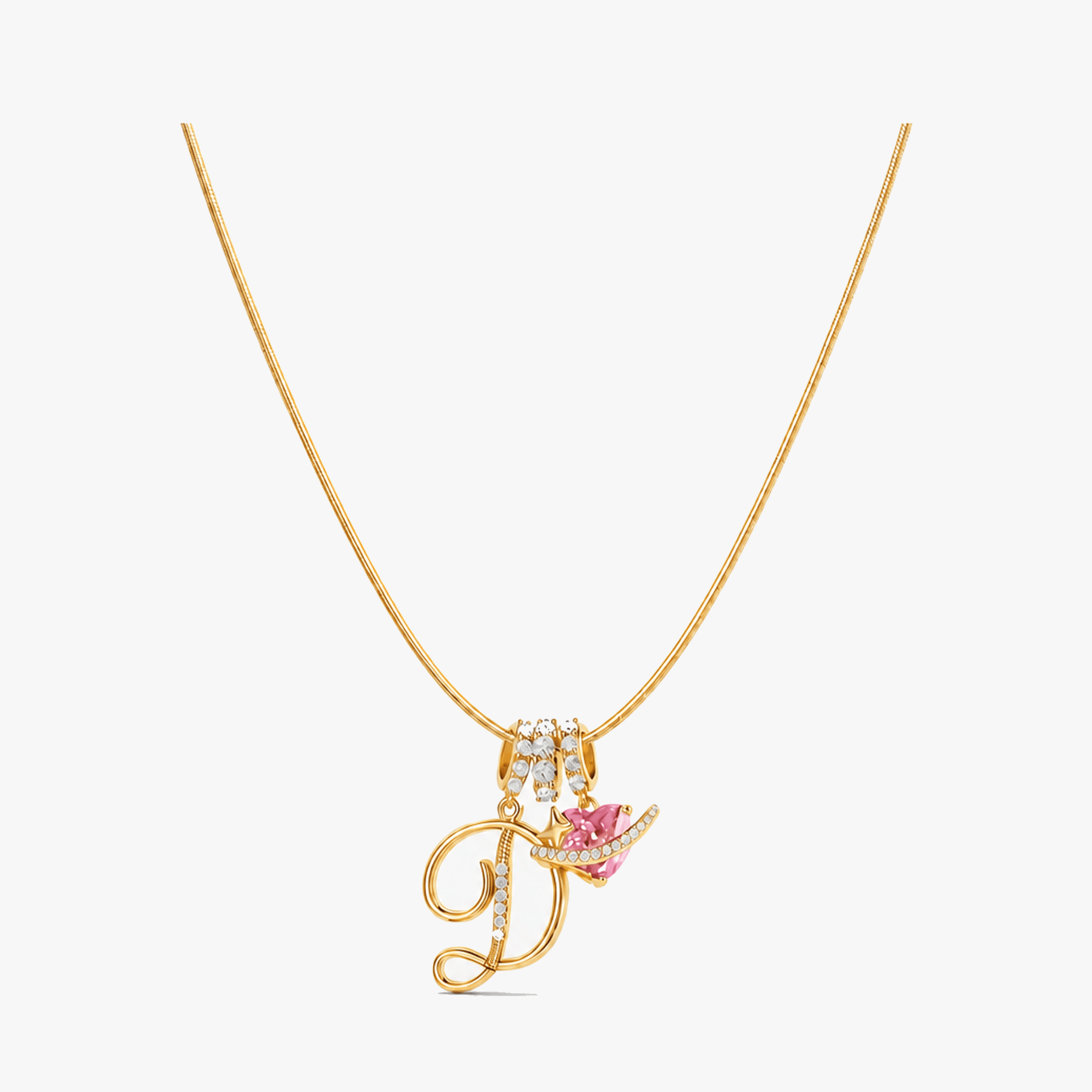 LUMARA – 3-Layer Initial Necklace with Pink Heart Zircon