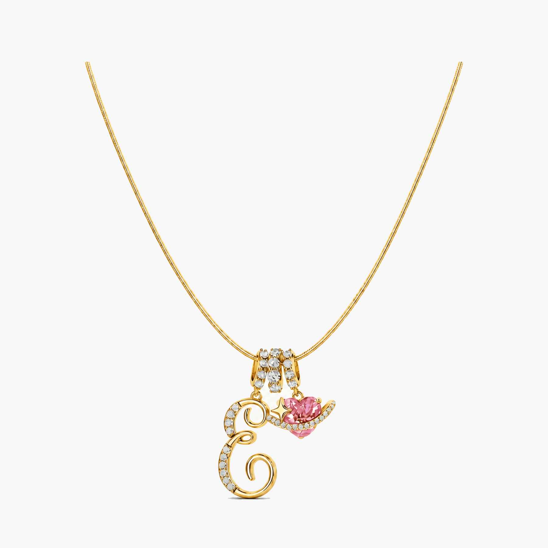 LUMARA – 3-Layer Initial Necklace with Pink Heart Zircon