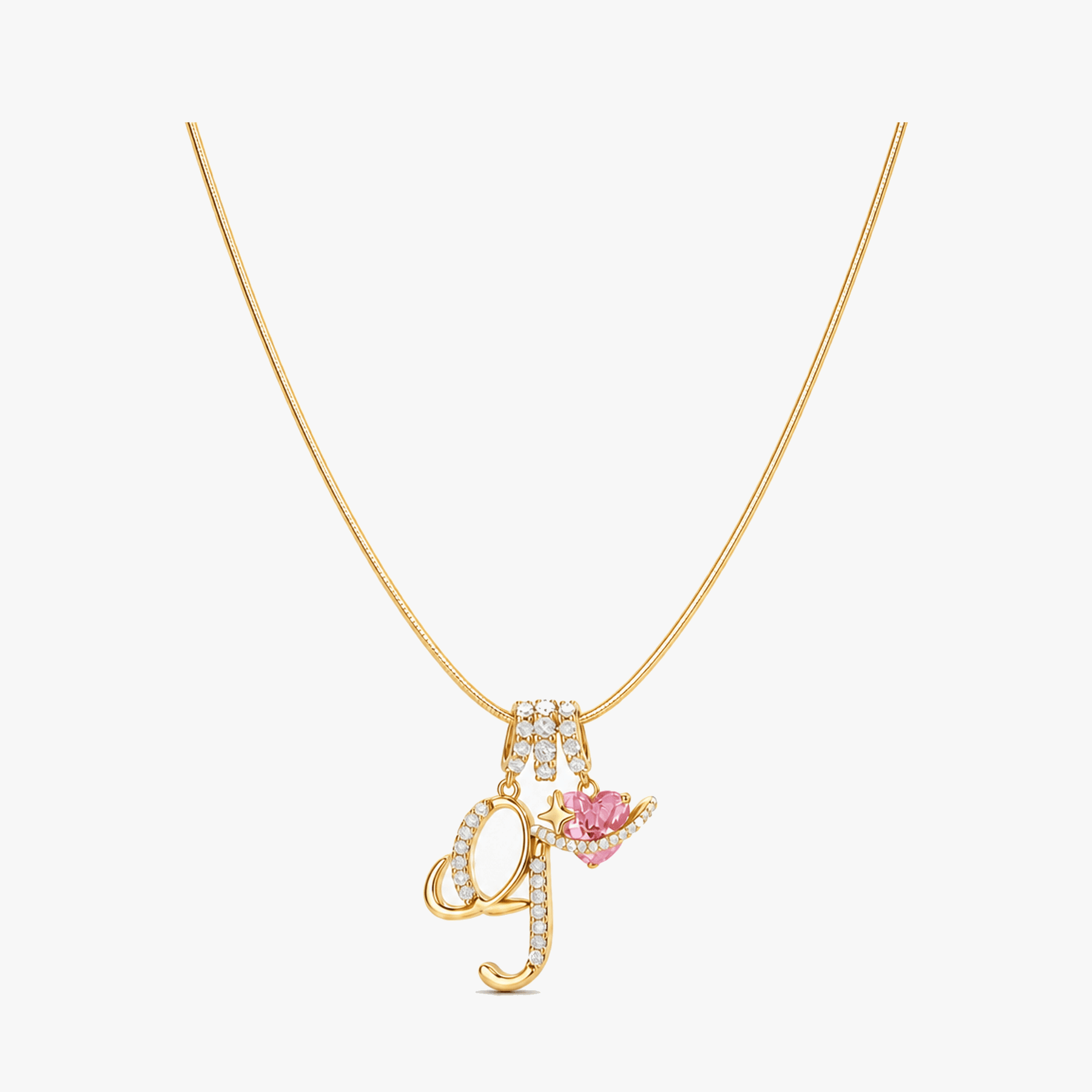 LUMARA – 3-Layer Initial Necklace with Pink Heart Zircon