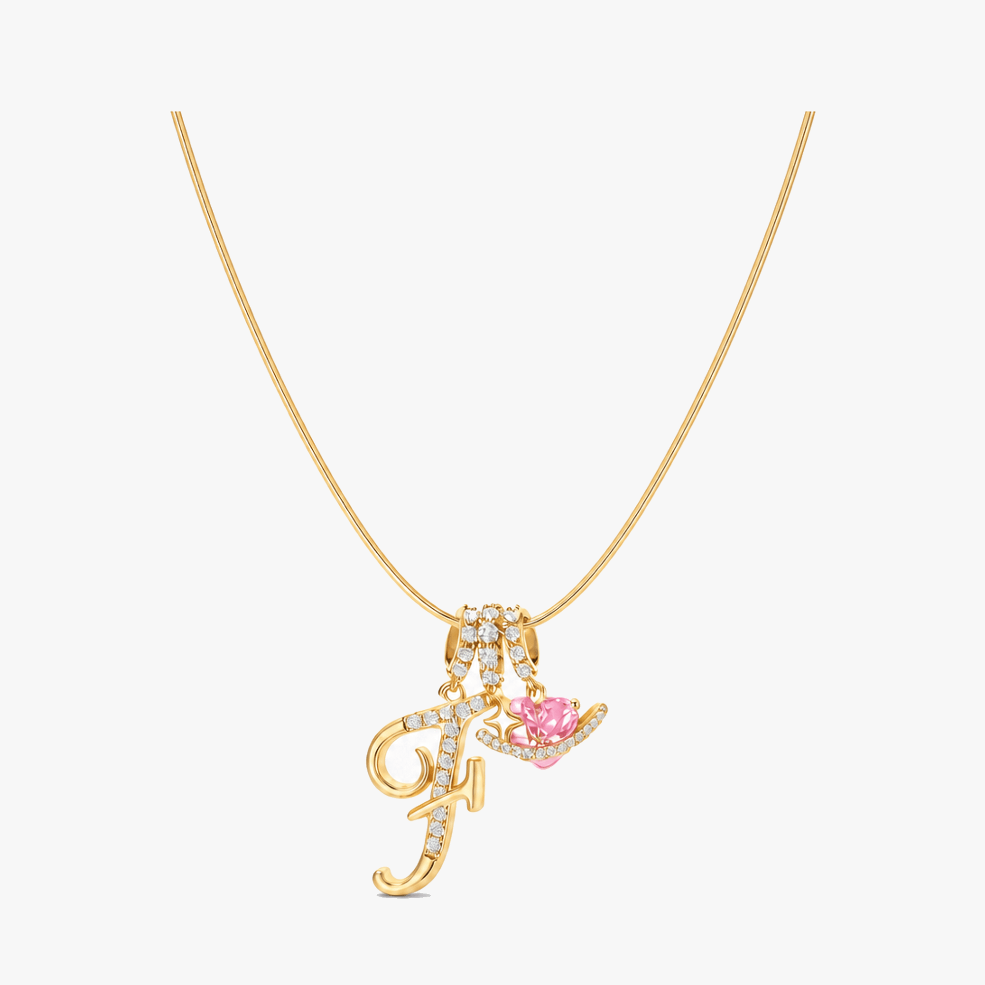 LUMARA – 3-Layer Initial Necklace with Pink Heart Zircon