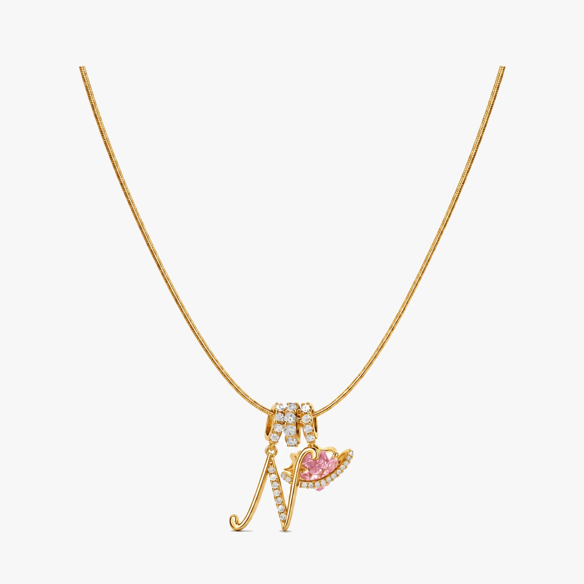 LUMARA – 3-Layer Initial Necklace with Pink Heart Zircon